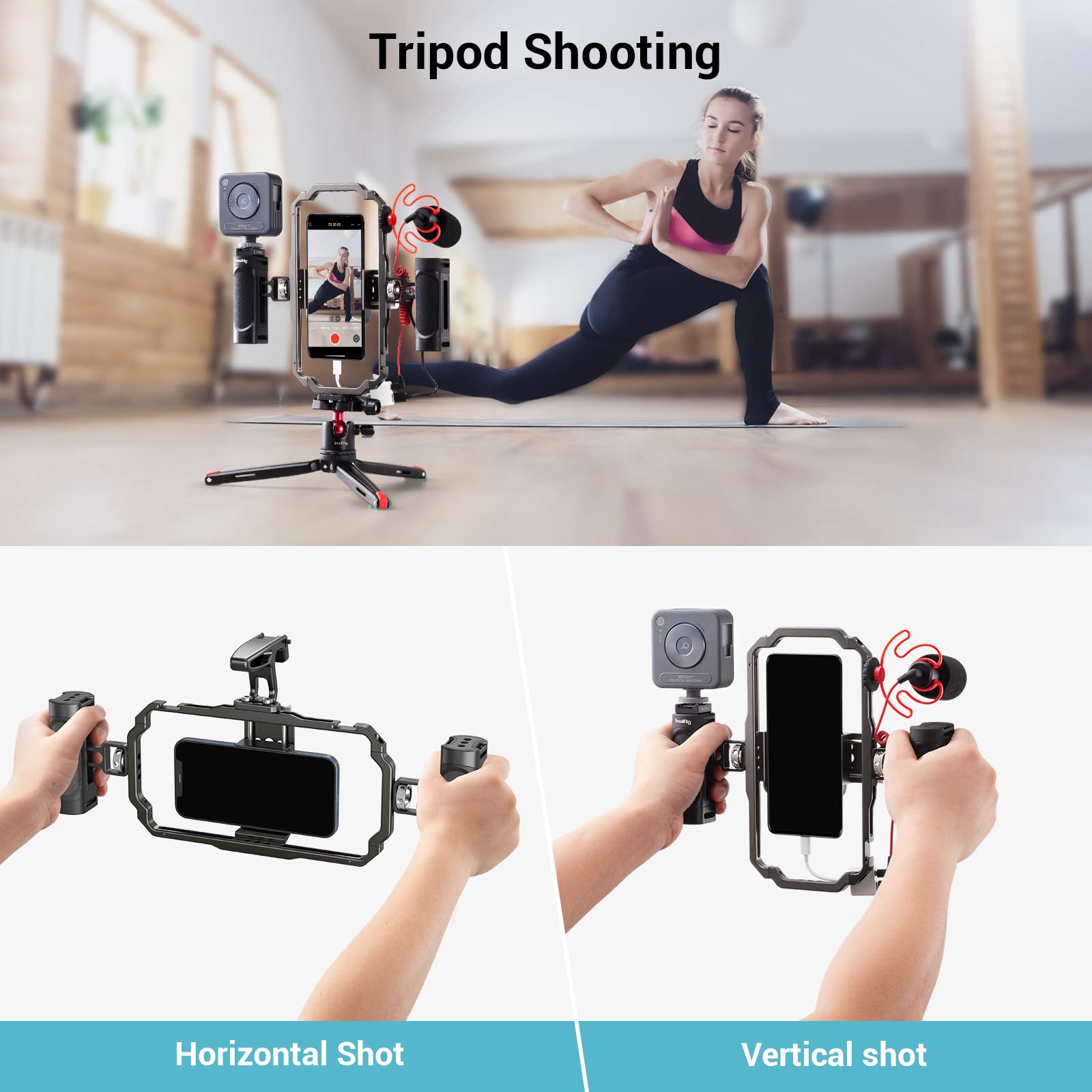 Smallrig Universal Phone Video Rig Kit For Iphone 16 15 14 13 12 Pro Max, Aluminum Handheld Phone Cage With Handles, Video Stabi