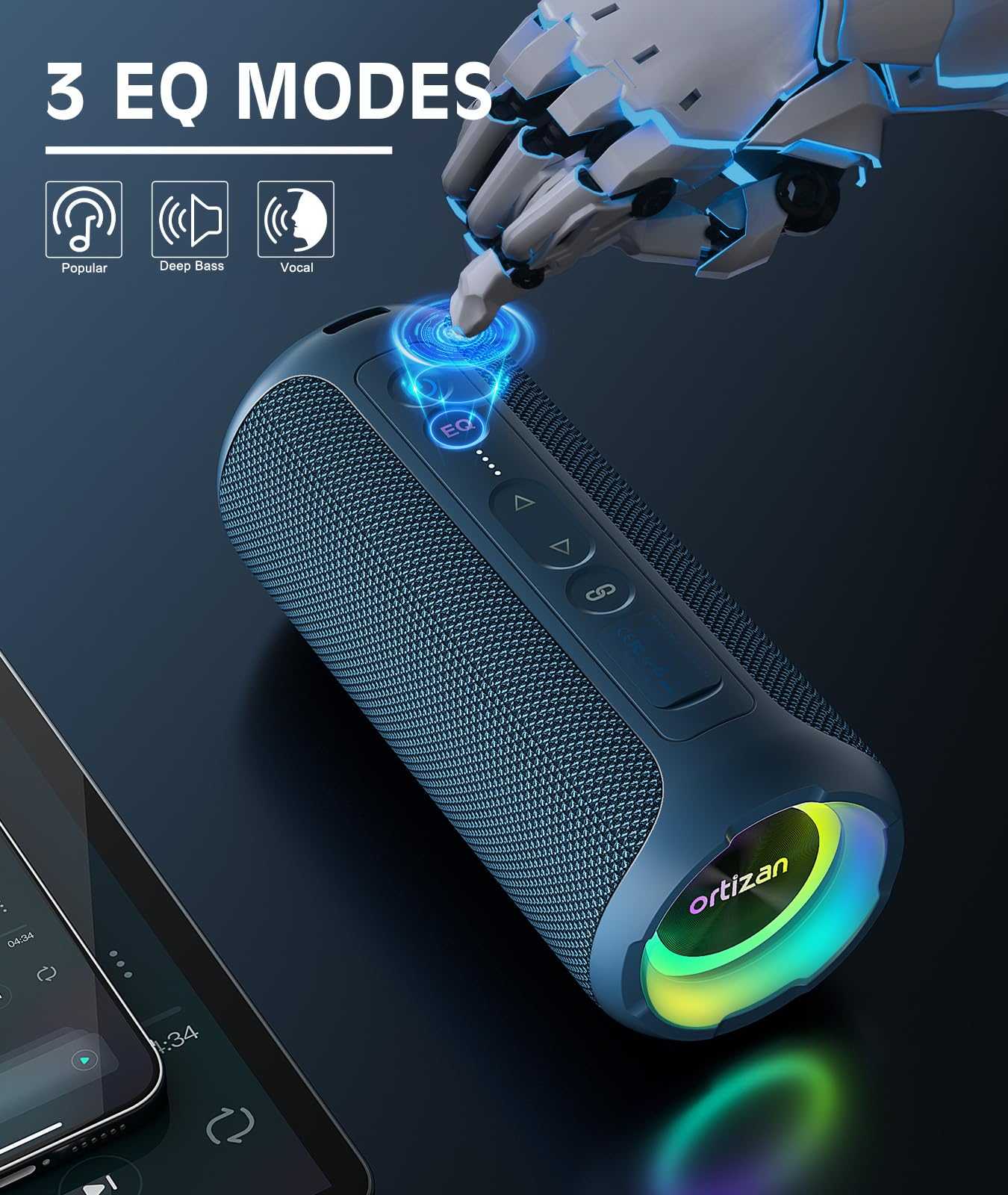 Ortizan Bluetooth Speakers, 40W Loud Portable Wireless Speaker, Ipx7 Waterproof Shower Speakers With Bluetooth 5.3, Deep Bass, L