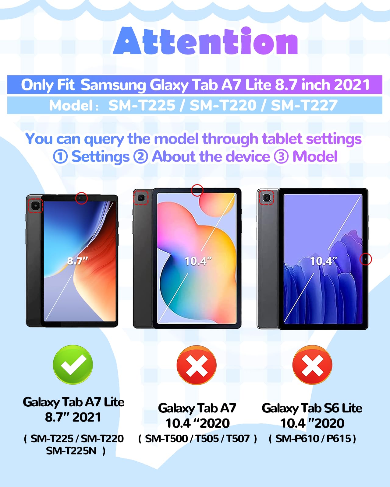 Wazzasoft For Samsung Galaxy Tab A7 Lite Case 8.7 Inch Girls Cute Girly Cartoon Kawaii Pretty Purple Design Cover With Stand & S