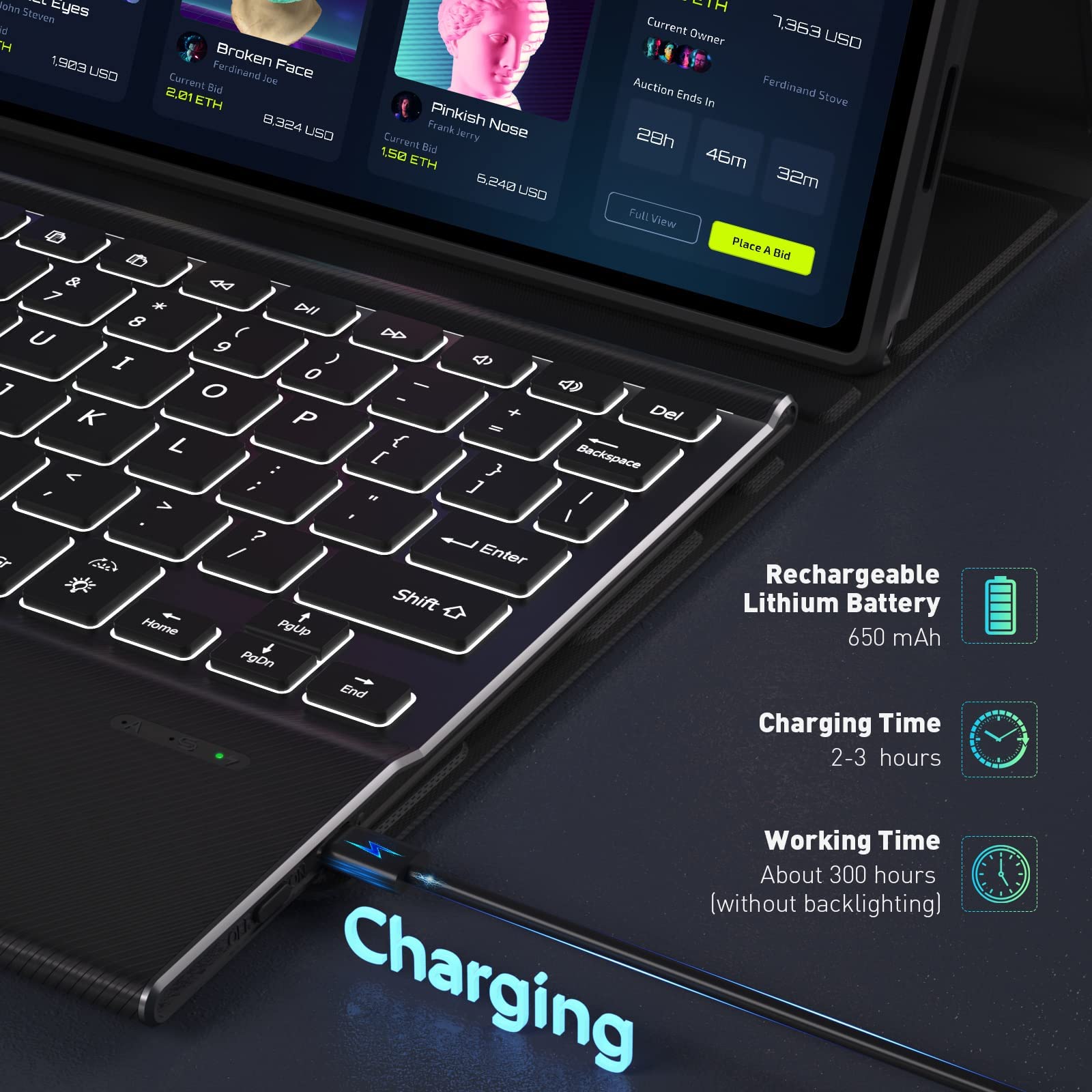 Doohowcase Bluetooth Keyboard Case Touch For Google Pixel Tablet 11'' 2023, Supports Official Charging Dock,Google Pixel Tablet