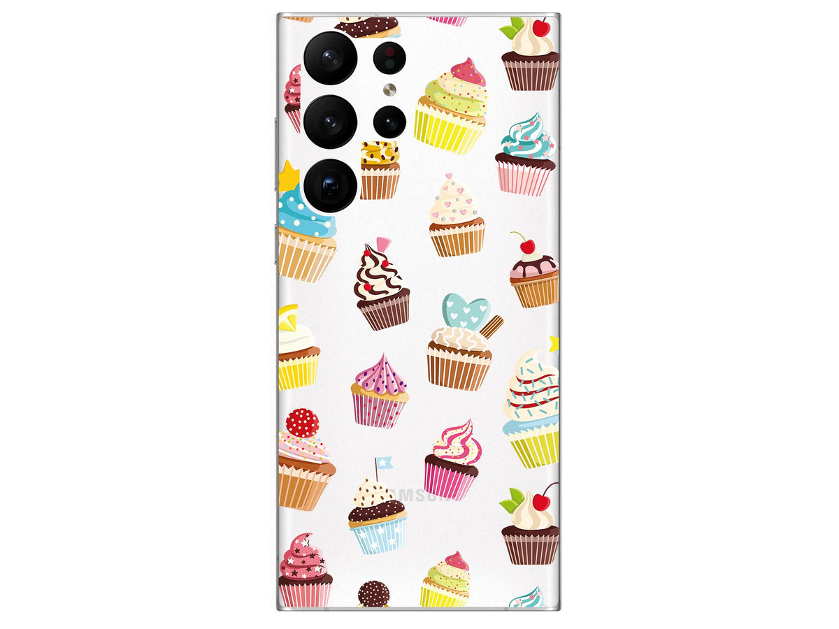 Samsung Galaxy S23 Ultra Case,Blingy'S Women Girls Cute Cupcake Design Fun Sweet Food Style Transparent Soft Tpu Protective Clea