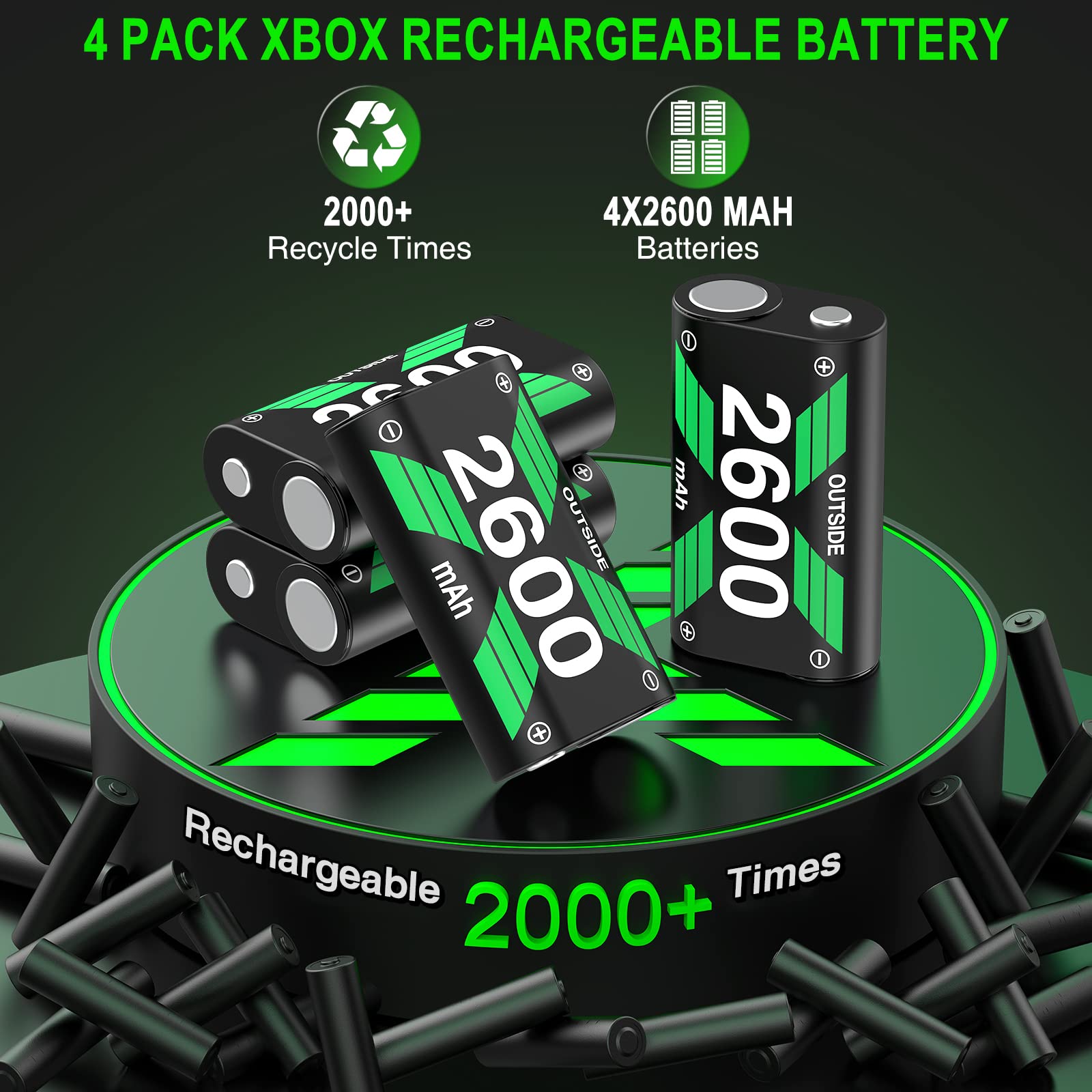 4X2600Mah Xbox Rechargeable Battery Compatible For Xbox One/Xbox Series X/S Controller Battery Packs For Xbox One S/X/One Elite