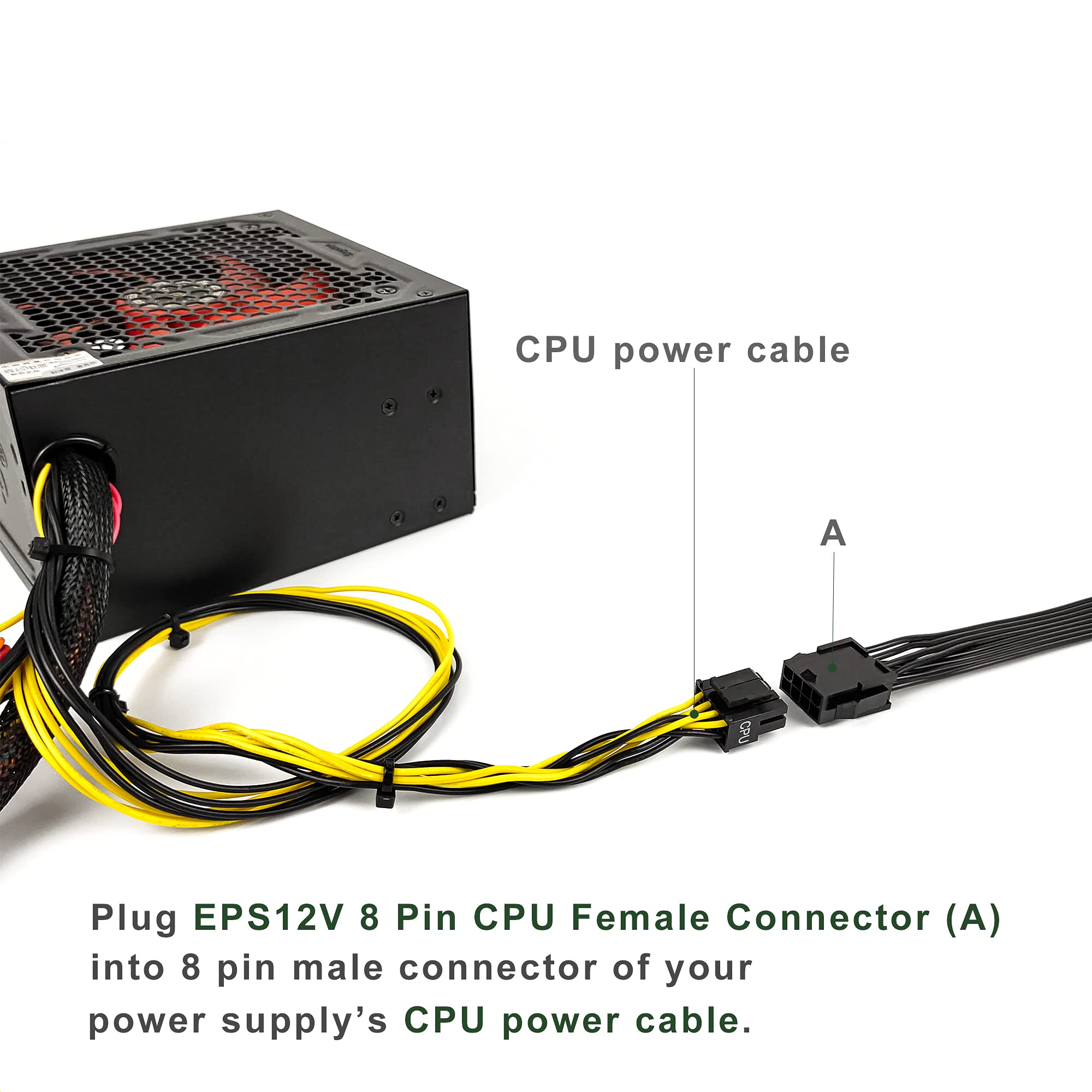 Jzymod Eps12V Cpu 8 Pin Female To Cpu Atx 8 Pin And Atx 4 Pin Male Power Supply Extension Cable