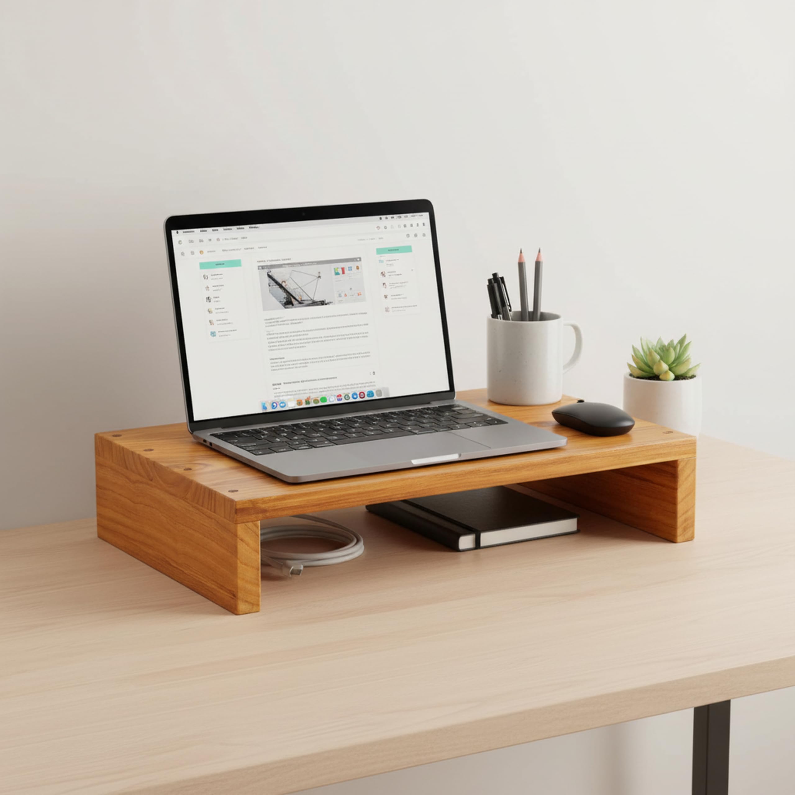 WOODBEZ Wooden Monitor Stand Riser  Ergonomic Desktop Organizer for Computer, Laptop TV Sturdy Wood Monitor Shelf for Home & Of