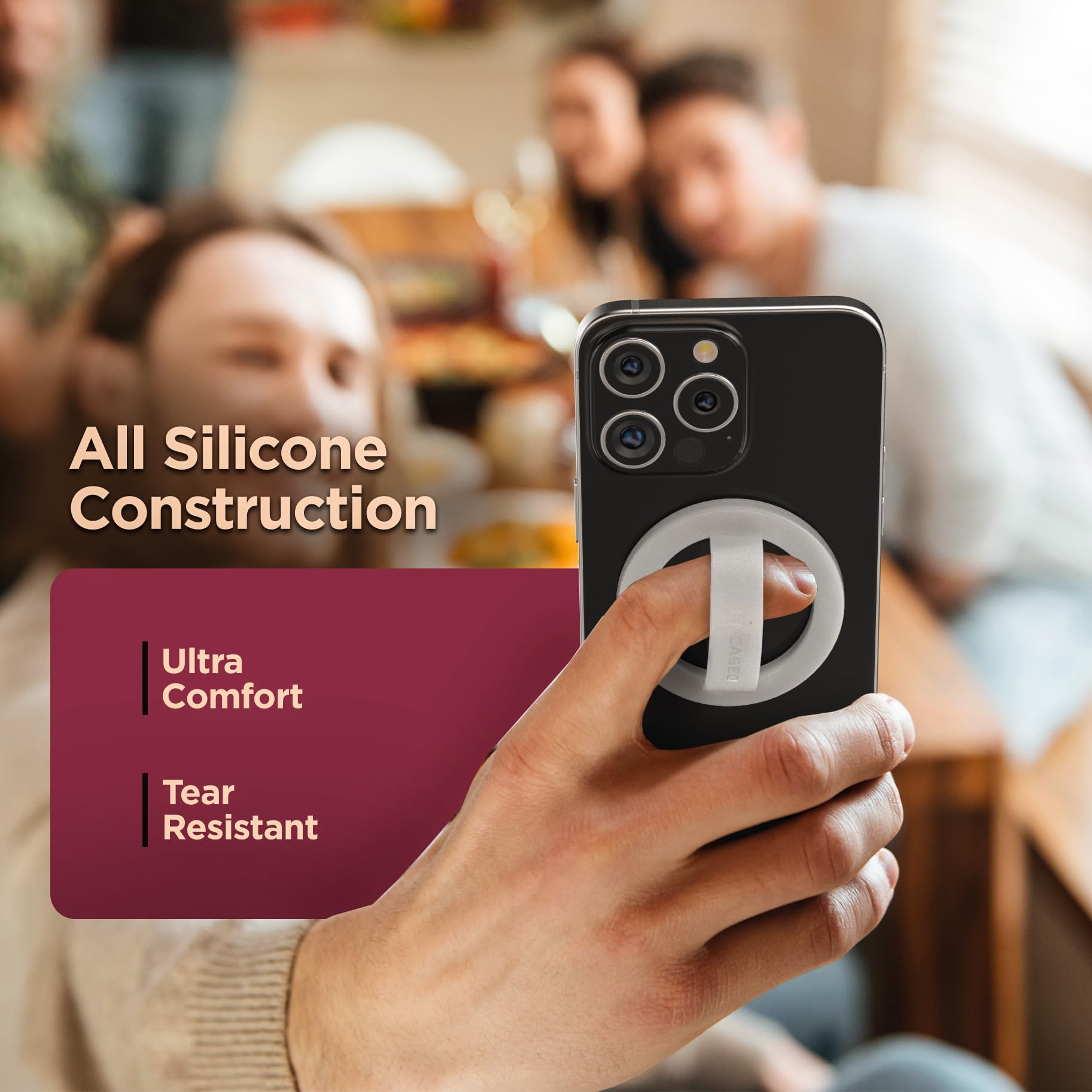 Encased Magnetic Phone Grip Holder (Compatible With Magsafe) Thin Silicone Finger Loop Ring For Iphone (White)