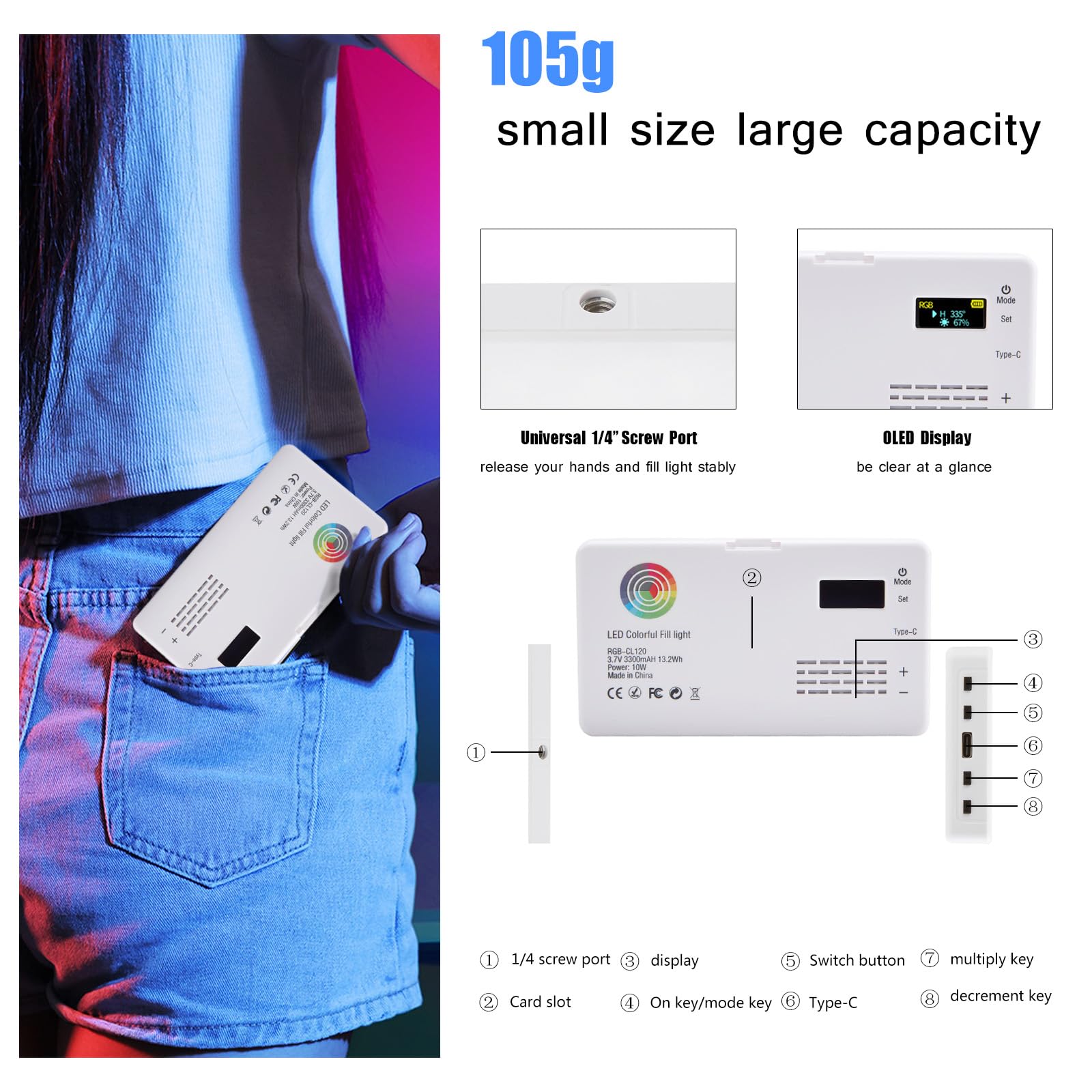 Rgb Video Light Pocket Led On Camera Lights Camera Lighting Built In 3100Mah Rechargeable Battery 360 Full Color 20 Light Effect