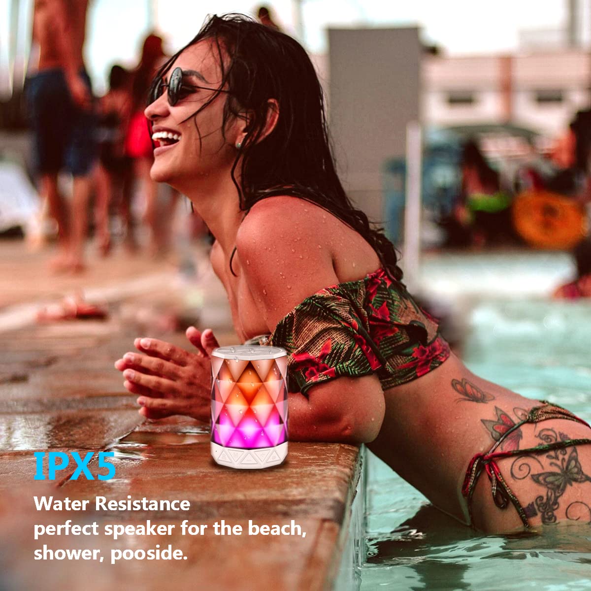 Lfs Led Portable Bluetooth Speakers With Lights, Night Light Waterproof,Speakers Color Change Computer Speaker,Mic Tf Card Tws Support For Iphone Samsung Gaming Christmas (White)