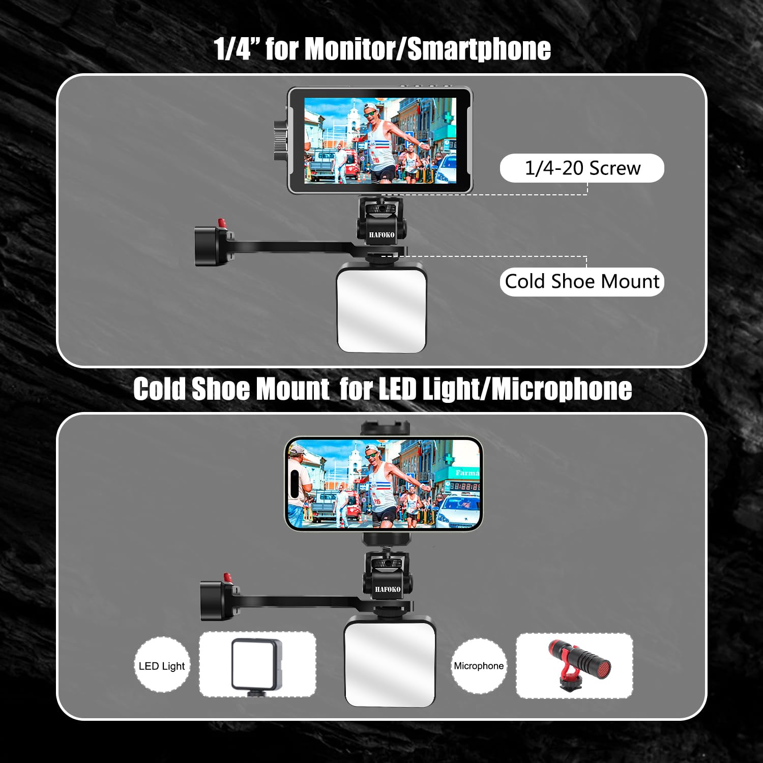 Hafoko Rs4 Gimbal Monitor Mount Rs3 Phone Mount Extension Handle Metal With 1/4' Cold Shoe Phone Mount Compatible For Dji Rs4/Rs4 Pro/Ronin S3 /Rs3 Pro/Ronin S3 Mini/Rs2/Rsc2 Gimbal Stabilize