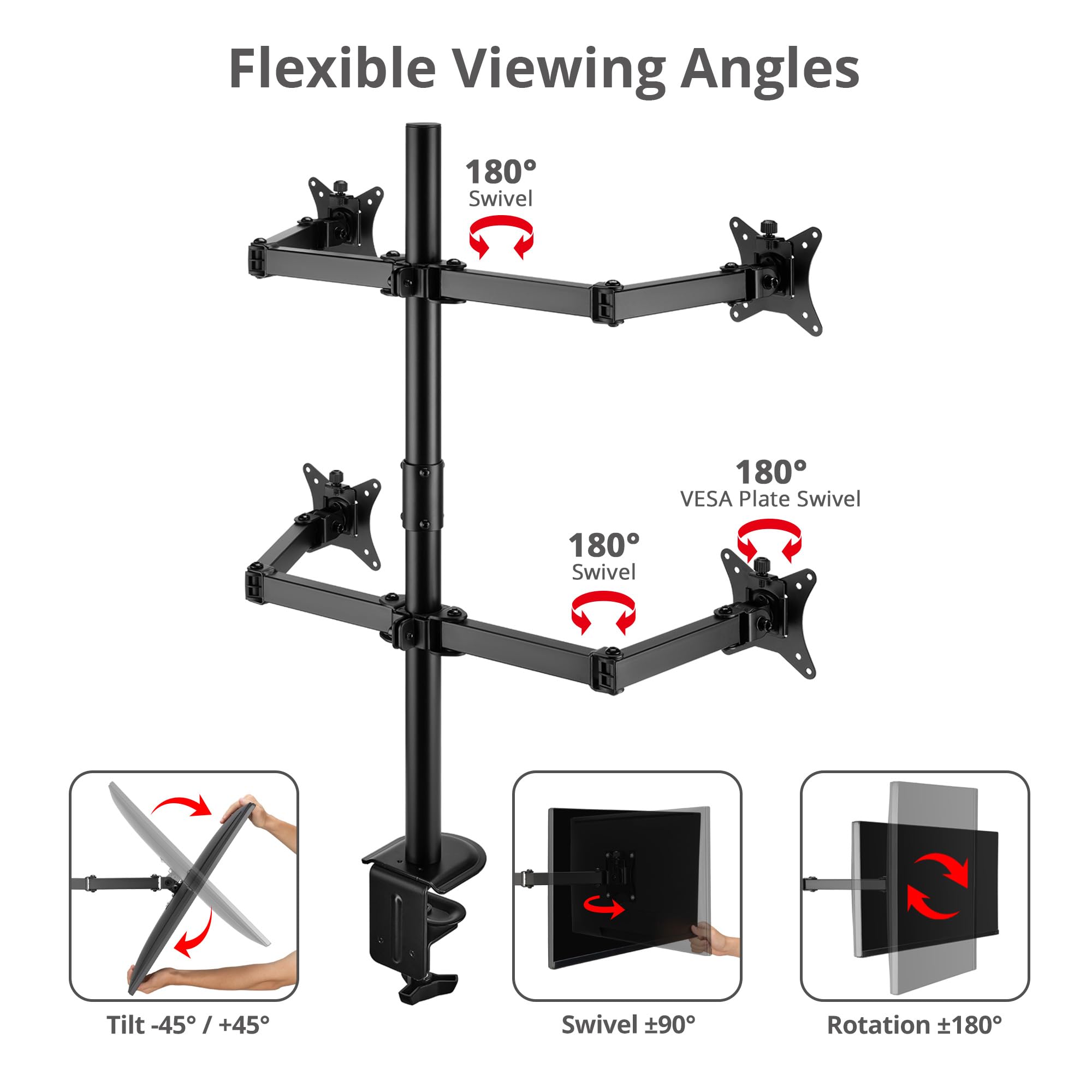 Siig Articulating Adjustable Quad 4 Monitor Desk Mount   Fits 13'' To 27'' Monitors   (Ce Mt0S12 S1)