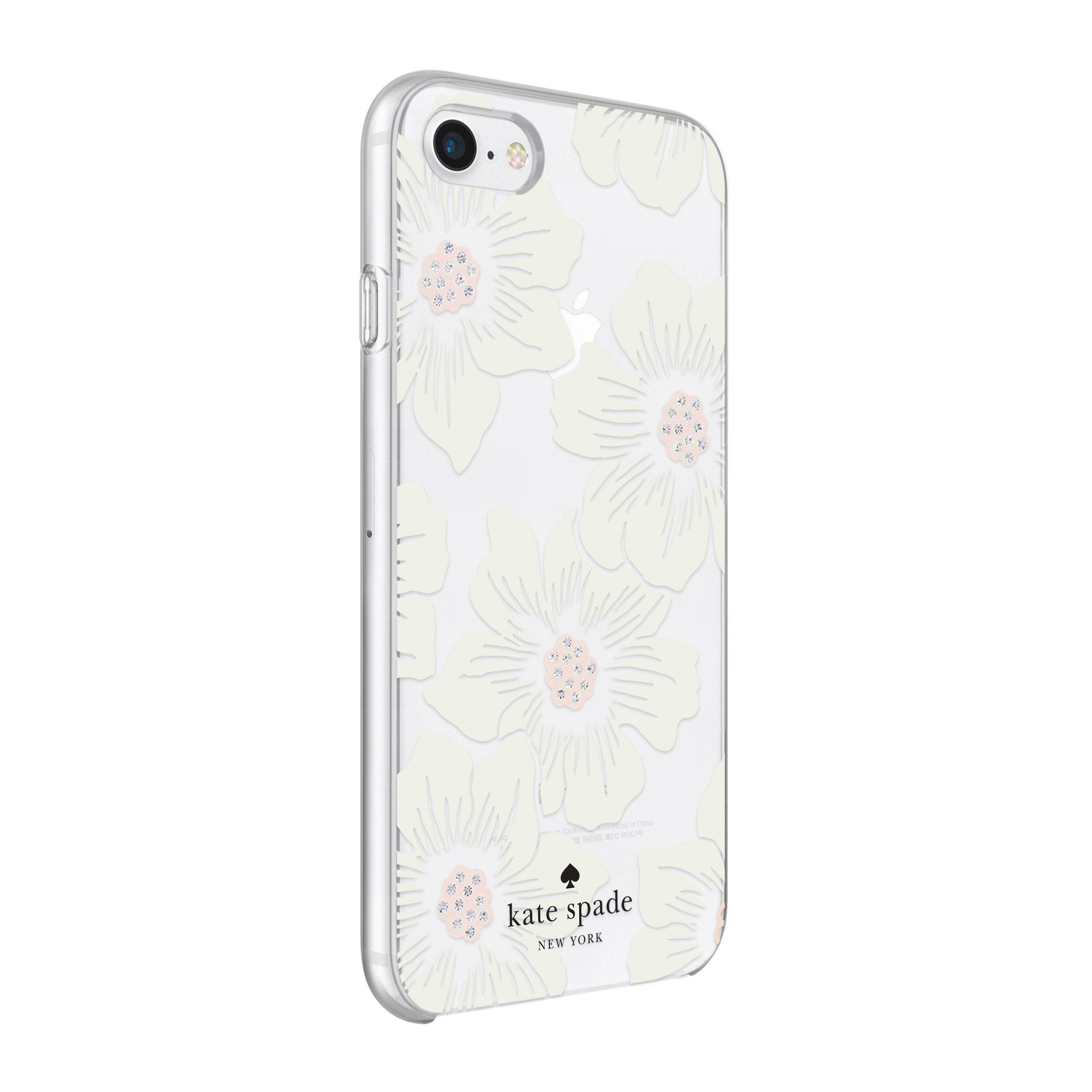 Kate Spade New York Phone Case|For Apple Iphone 8, Iphone 7, Iphone 6S, And Iphone 6|Protective Phone Cases With Slim Design, Drop Protection,And Floral Print Hollyhock Cream/Blush/Crystal Gems/Clear