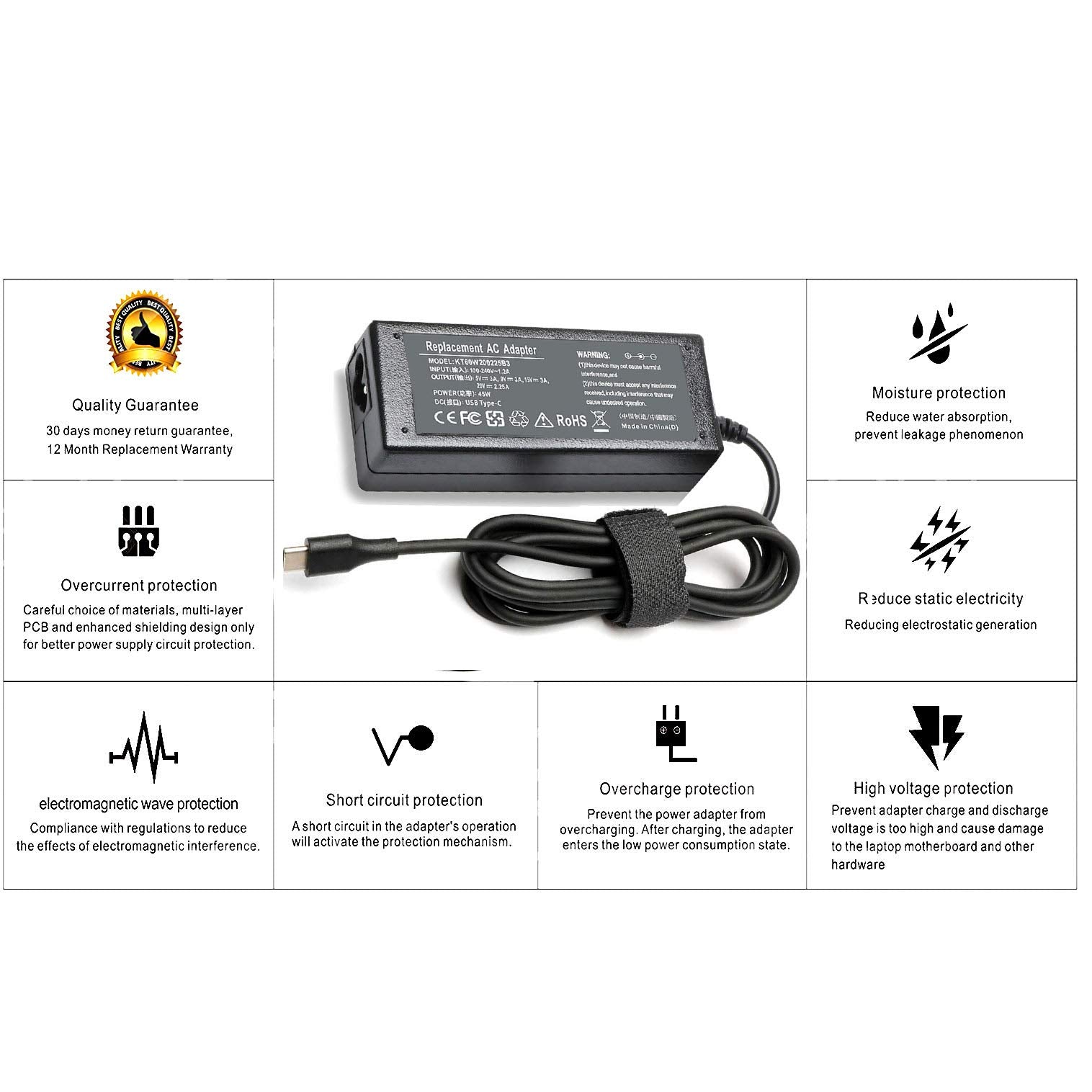 45W Usb C Ac Charger For Lenovo Chromebook C330 300E 100E 500E S330 Thinkpad E14 E15 L13 L14 L15 14S T14 T14S T15 X13 X1 Carbon T480 T580S P52S P53S Yoga C940 C740 730 910 920 13 730 13Ikb