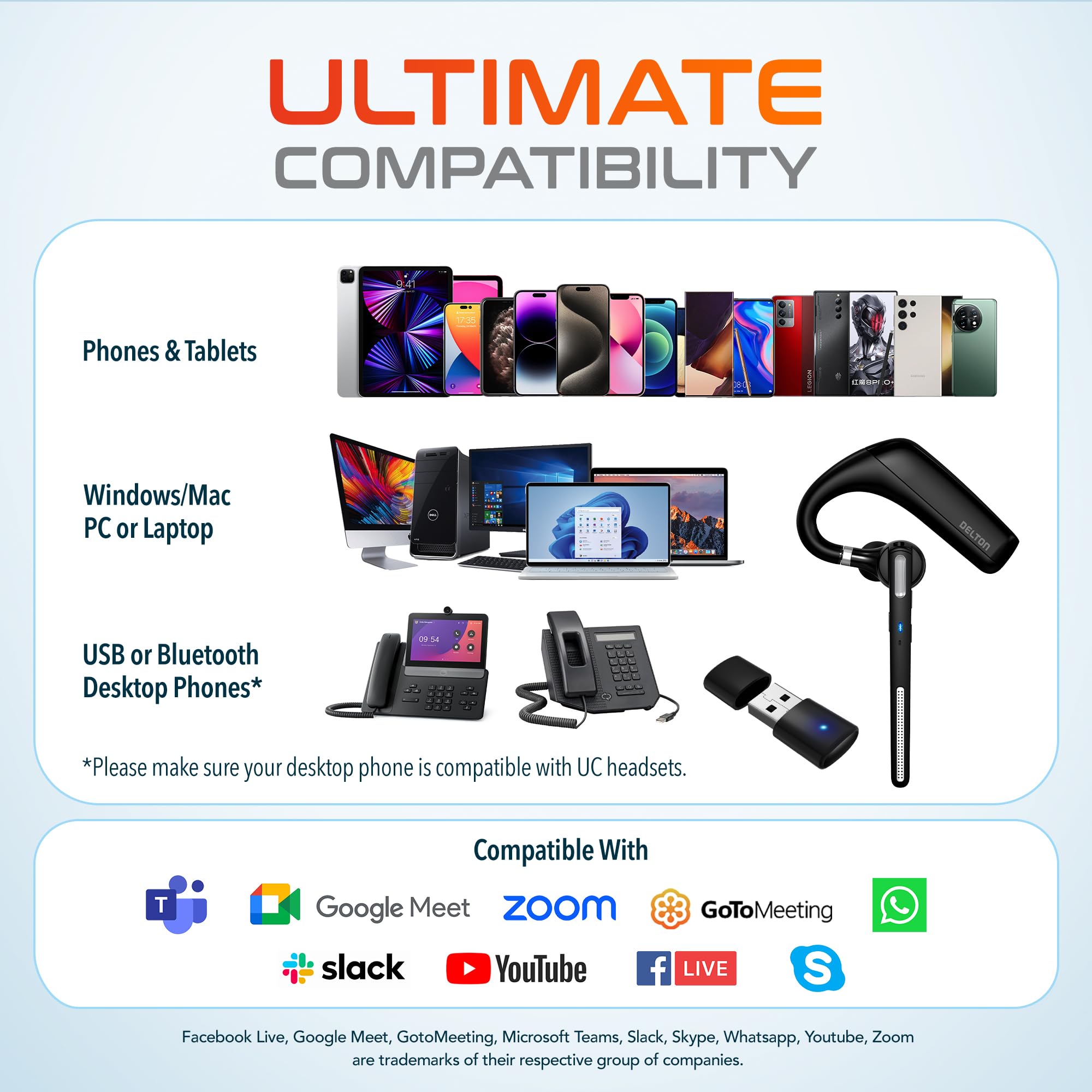 Ultralight Bluetooth Headset With Noise Cancelling Microphone, Bluetooth Earpiece With Charging Case, Auto Pair Usb Dongle For Pc/Laptop, Compatible With Ms Teams, Zoom, Google Meet, And More   Black