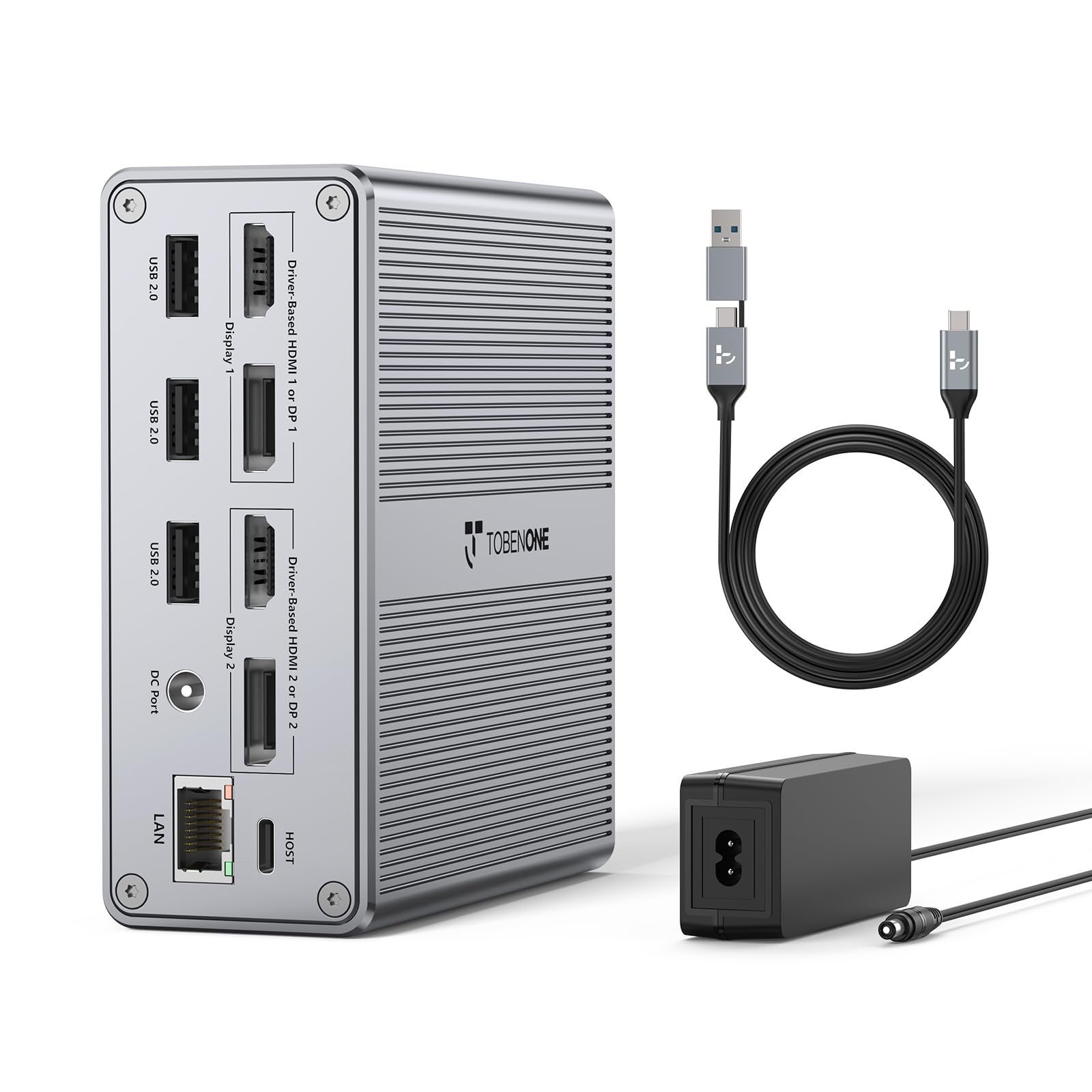 DisplayLink Docking Station Dual Monitor 4K@60HZ for MacBook, Windows, TOBENONE Universal USB C Docking Station with 2 HDMI & 2 
