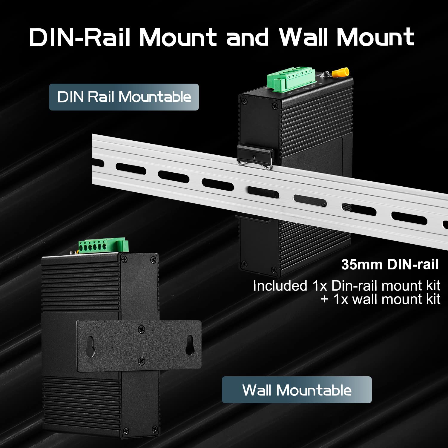 Binardat 5 Port Gigabit Din Rail Industrial Ethernet Switch, 4 Ports And 1 Uplink 10/100/1000Mbps, Fanless Wall Mount, With One