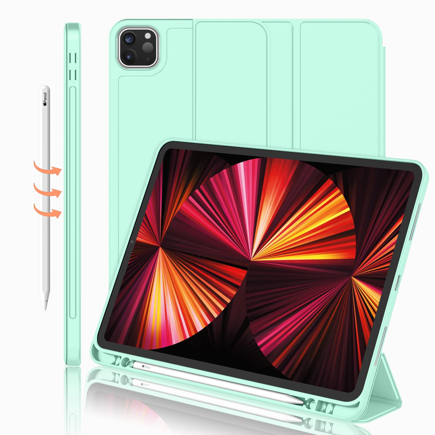 Imieet New Ipad Pro 11 Inch Case 2022(4Th Gen)/ 2021(3Rd Gen) With Pencil Holder [Support Ipad 2Nd Pencil Charging/Pair],Trifold Stand Smart Case With Soft Tpu Back,Auto Wake/Sleep(Light Green)