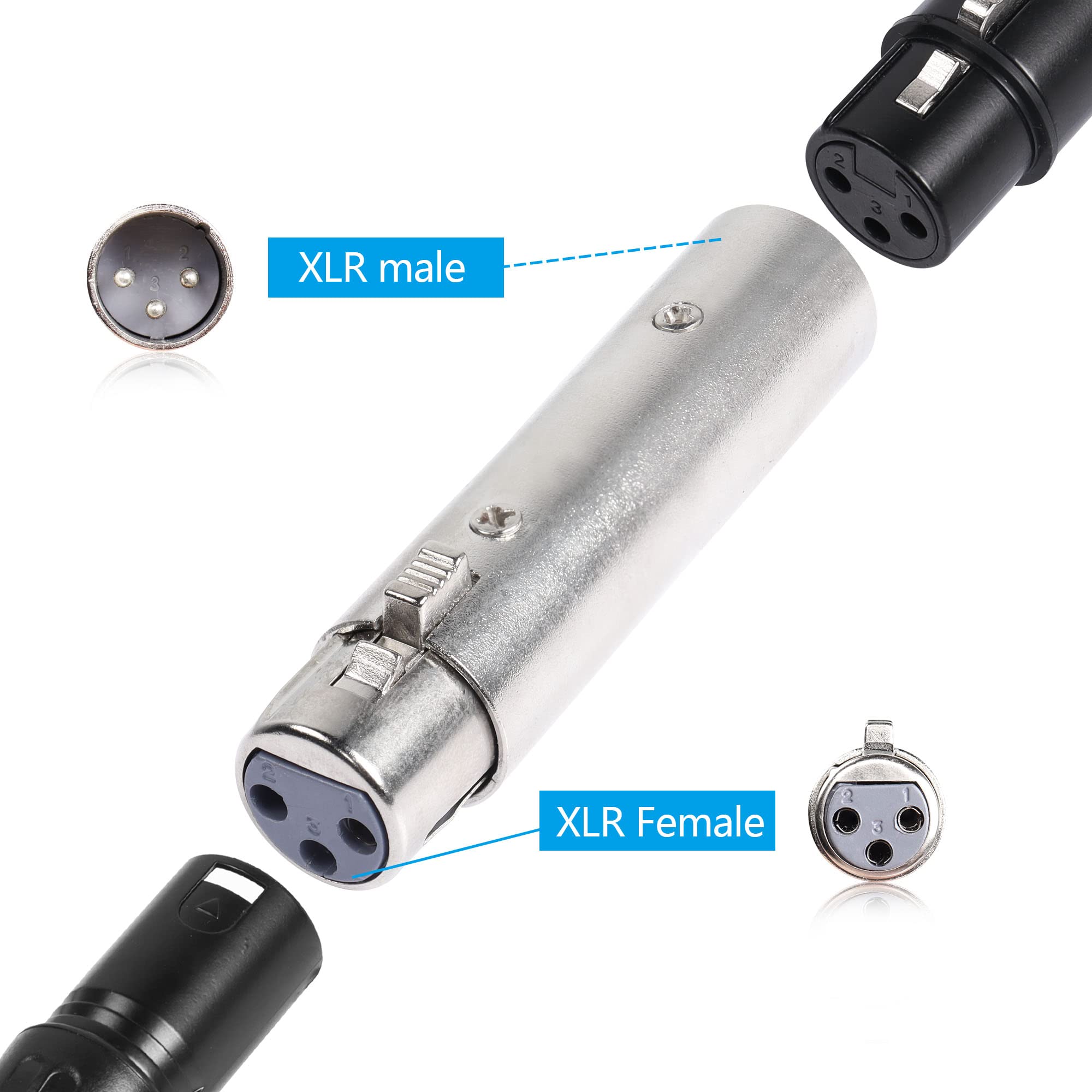 Pngknyocn Xlr Male To Female Adapter,3 Pin Xlr Audio Microphone Cable Extension Adapter Connector(2 Pack)
