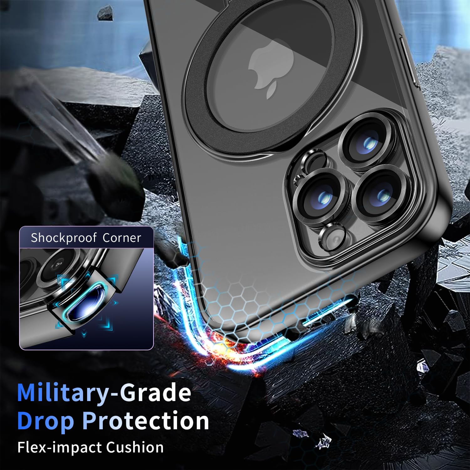 Pmteyoim Magnetic For Iphone 15 Pro Case With Invisible Stand[Compatible With Magsafe][Full Camera Lens Protector][Military Drop