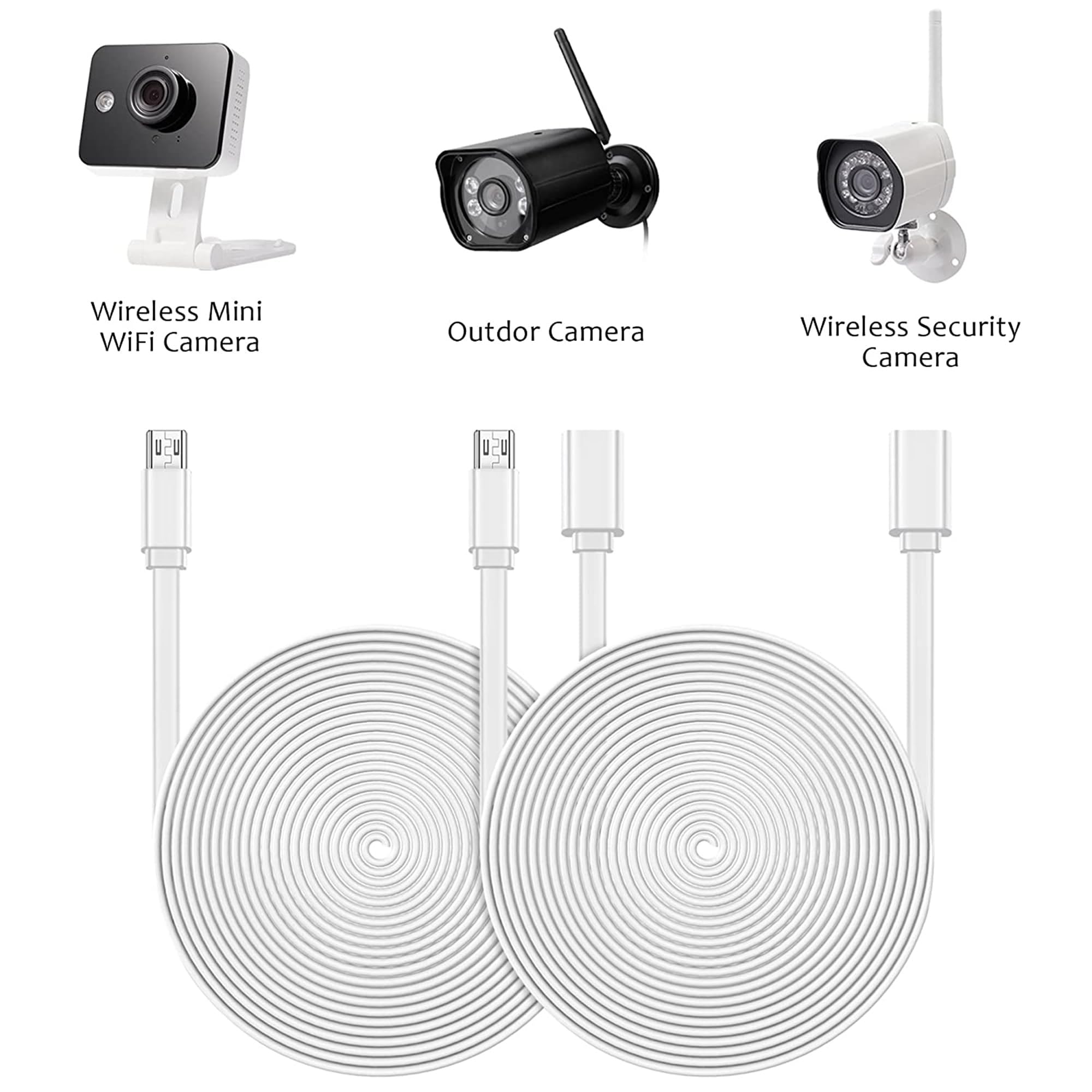 Sumind 2 Pcs Micro Usb Extension Cable 10 Ft/ 3 Meters, Micro Usb Power Extension, Micro Usb Female To Usb Male Adaptor Compatible With Wireless Security Camera Flat Power Cable, Cable Clips Included