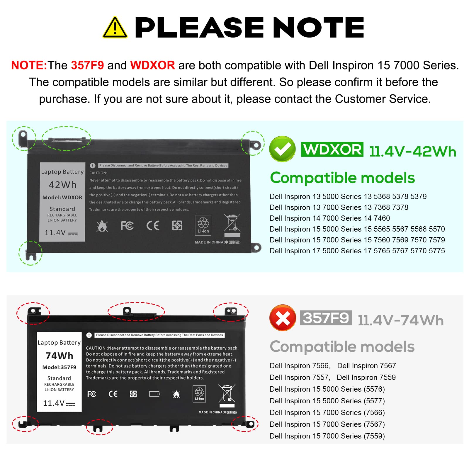 Tree.Nb Wdx0R Laptop Battery Replacement For Dell Inspiron 13 15 5000 7000 Series 5565 5567 5570 5578 7560 7570 7573 7579 5368 5