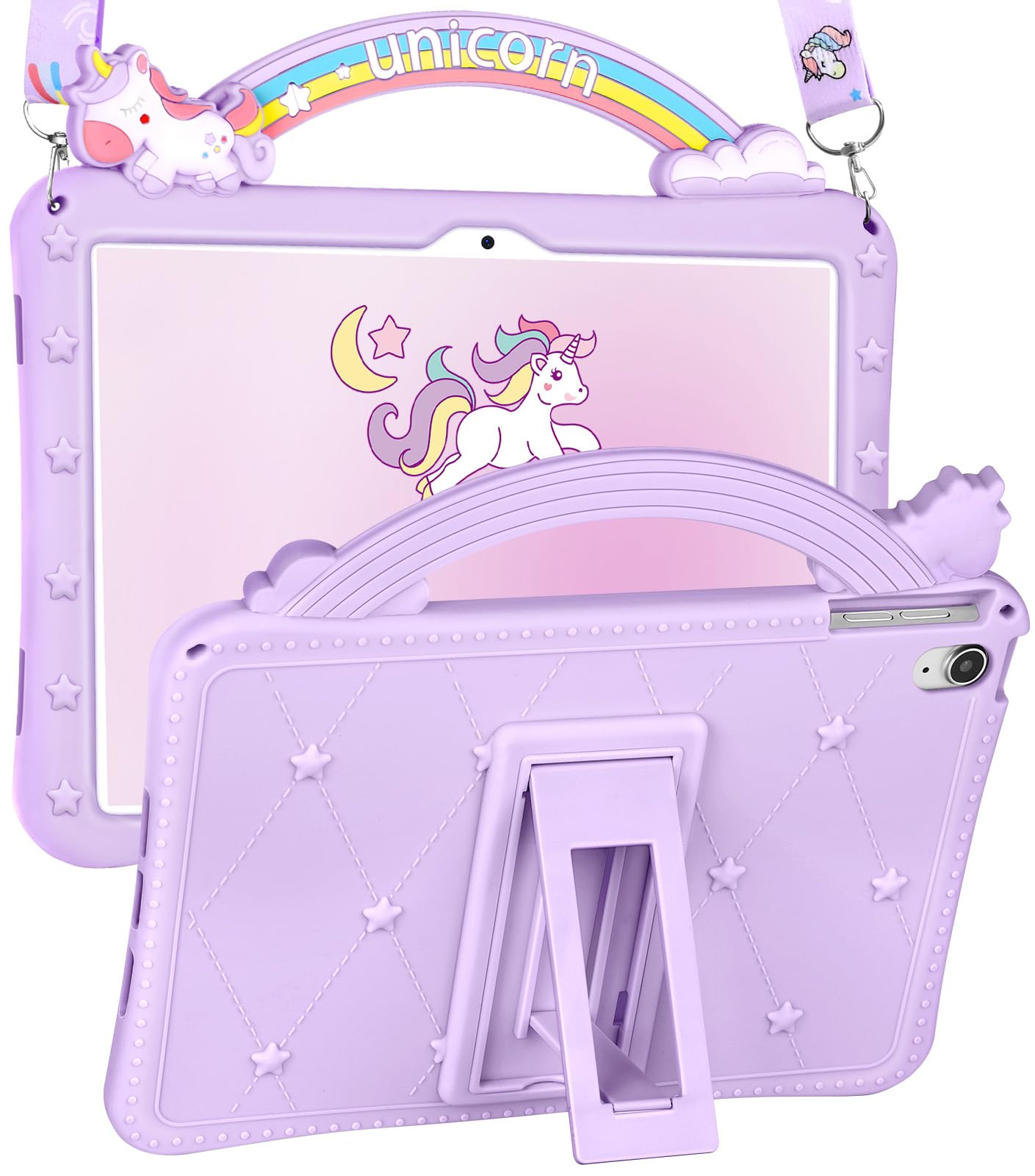 Wazzasoft For Ipad 10Th Generation Case 10.9 Inch Girls Cute Girly Cartoon Kawaii Pretty Purple Design Cover With Stand & Strap 