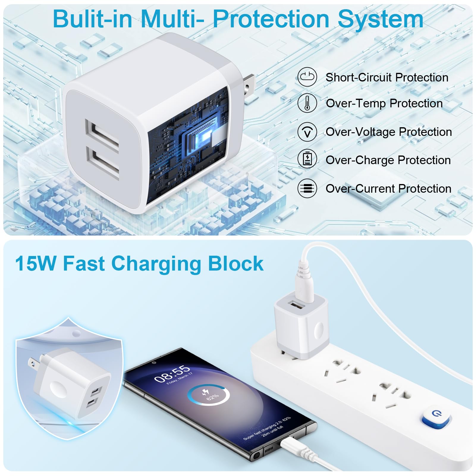 Usb Wall Charger,Charging Block,5Pack 2.1A Quick Dual Port Plug Charger Box Cubes For Iphone 14 13 12 11 Pro Max Xr 8 7 6 Plus,S