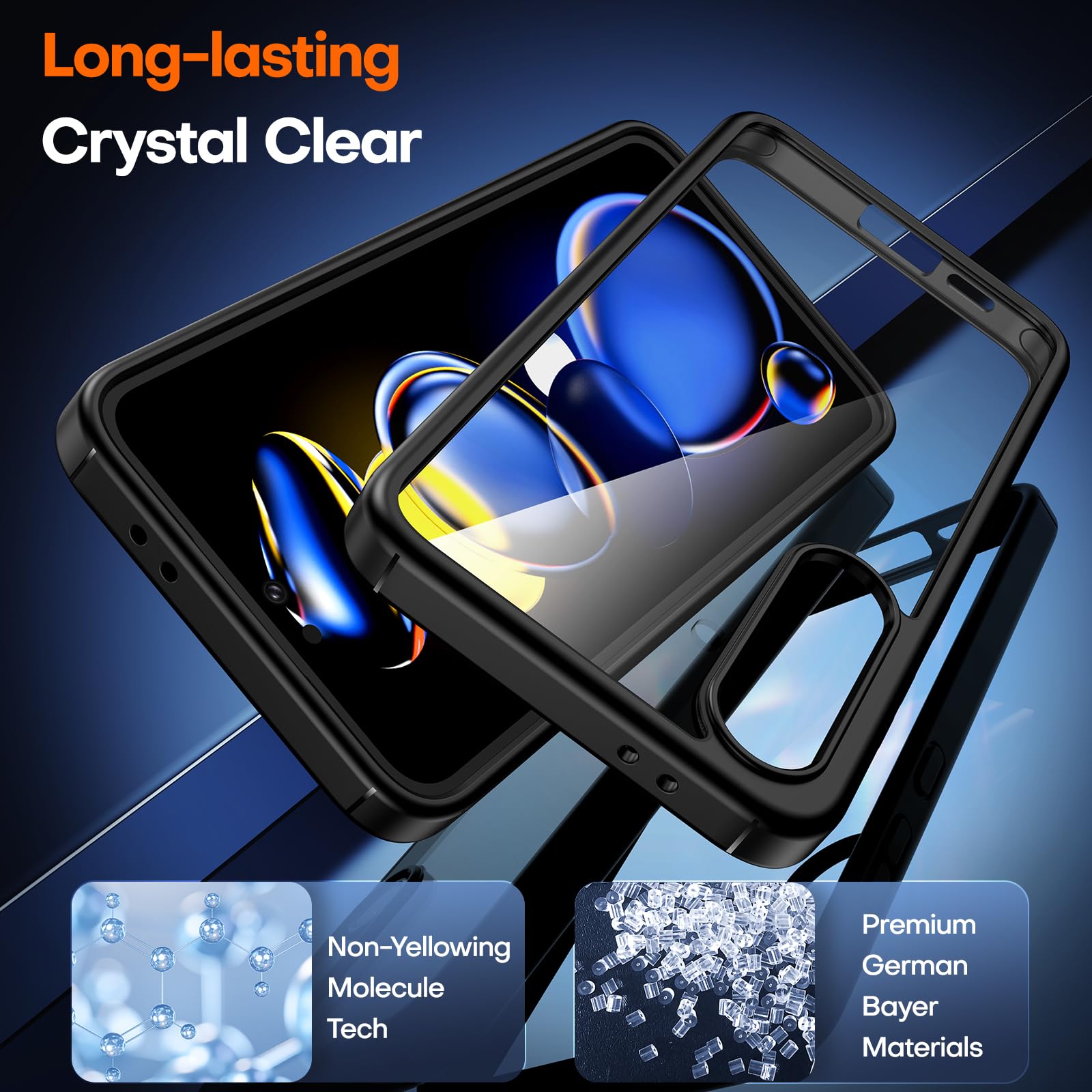 Tauri 3 In 1 For Samsung Galaxy S24 Fe Case Black, [Not Yellowing] With 2 Tempered Glass Screen Protectors, Scratch Resistant Ba