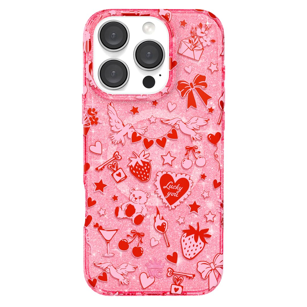 VELVET CAVIAR for iPhone 16 Pro Case - Compatible with MagSafe [10ft Drop Tested] - Valentines Day - Be Mine Glitter