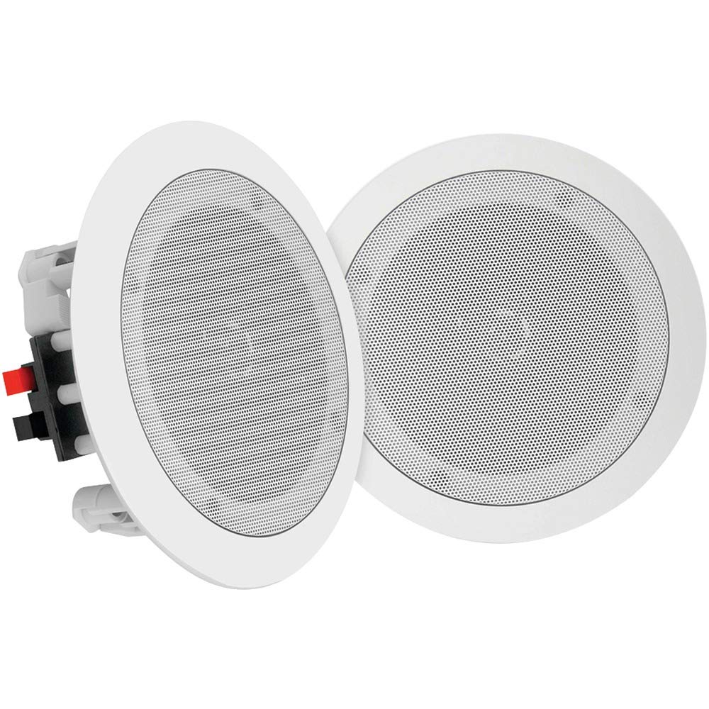 Pyle Pdicbt852Rd 8 Inch 250 Watt Bluetooth In Ceiling Wall 2 Way Flush Mount Home Indoor Stereo Speakers System Pair, White
