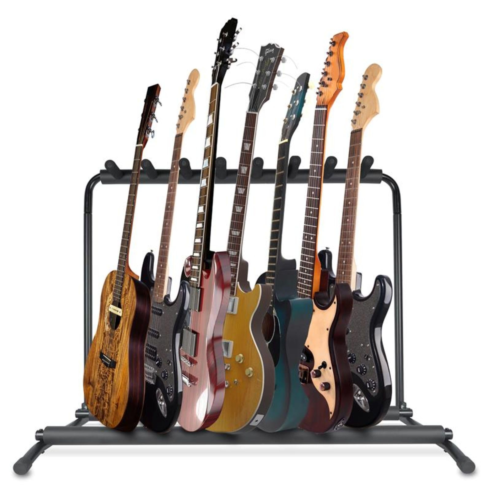 Pyle Multi-Guitar Stand 7 Slot Display Rack - Universal Framework Designed for Electric, Acoustic, Bass Guitars & Cases - Foldab