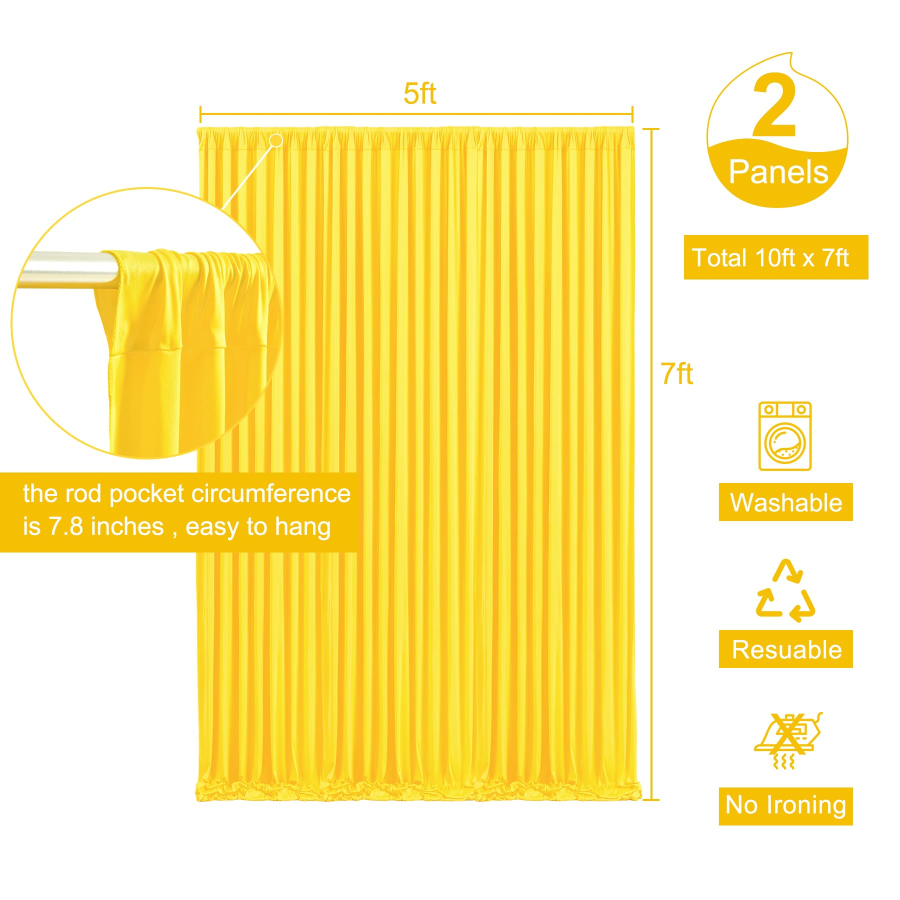 10Ft X 7Ft Yellow Backdrop Curtain For Parties Yellow Wrinkle Free Backdrop Drapes Panels For Birthday Party Baby Shower Wedding