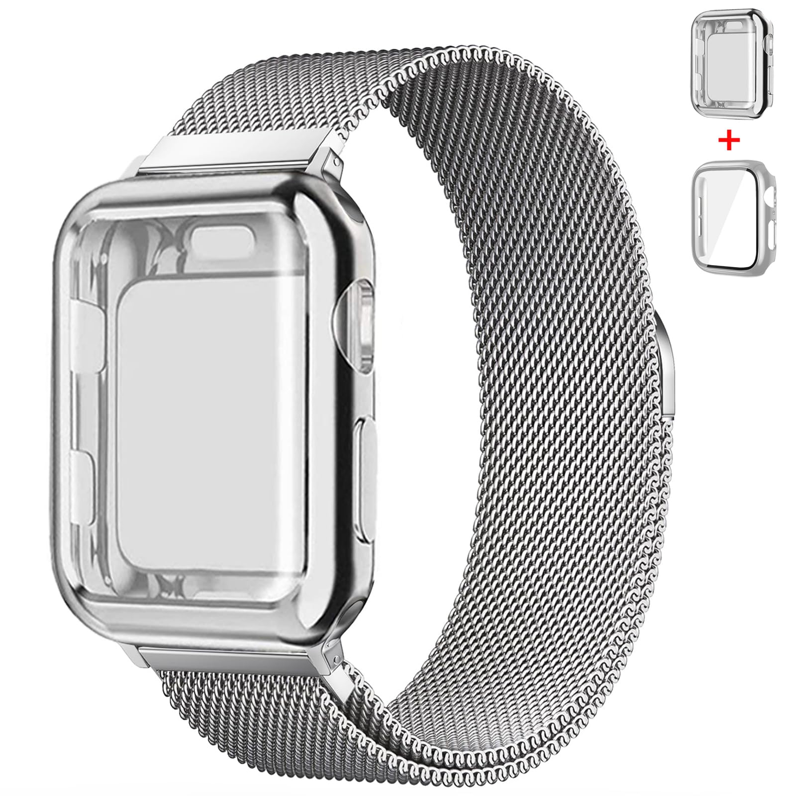 Magnetic Band And Case For Apple Watch Band 44Mm 45Mm 46Mm 42Mm 40Mm 41Mm 38Mm Women/Men,Stainless Steel Milanese Loop Bracelet