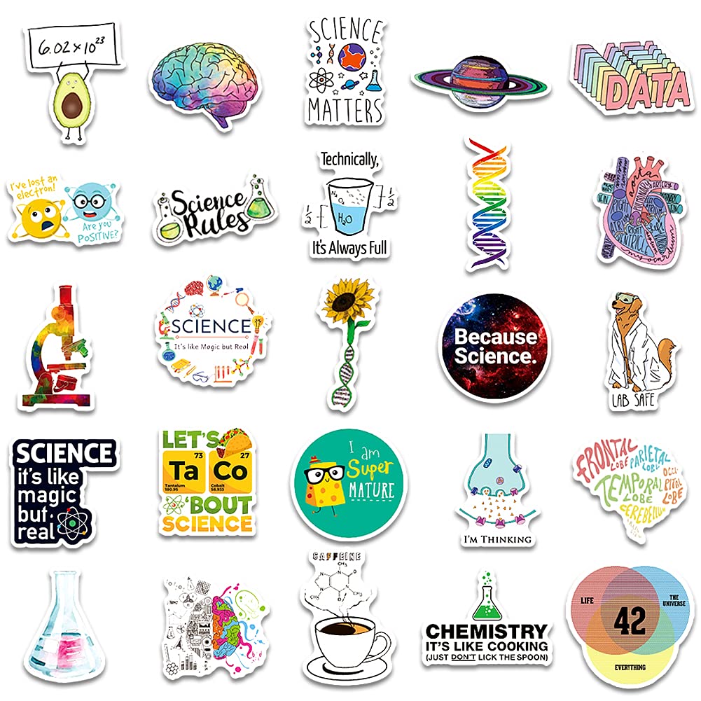 Aowplc 100 Pcs Natural Sciences Stickers Pack, Physics, Chemistry, Biology Experiment Vinyl Stickers, Student Science Laboratory