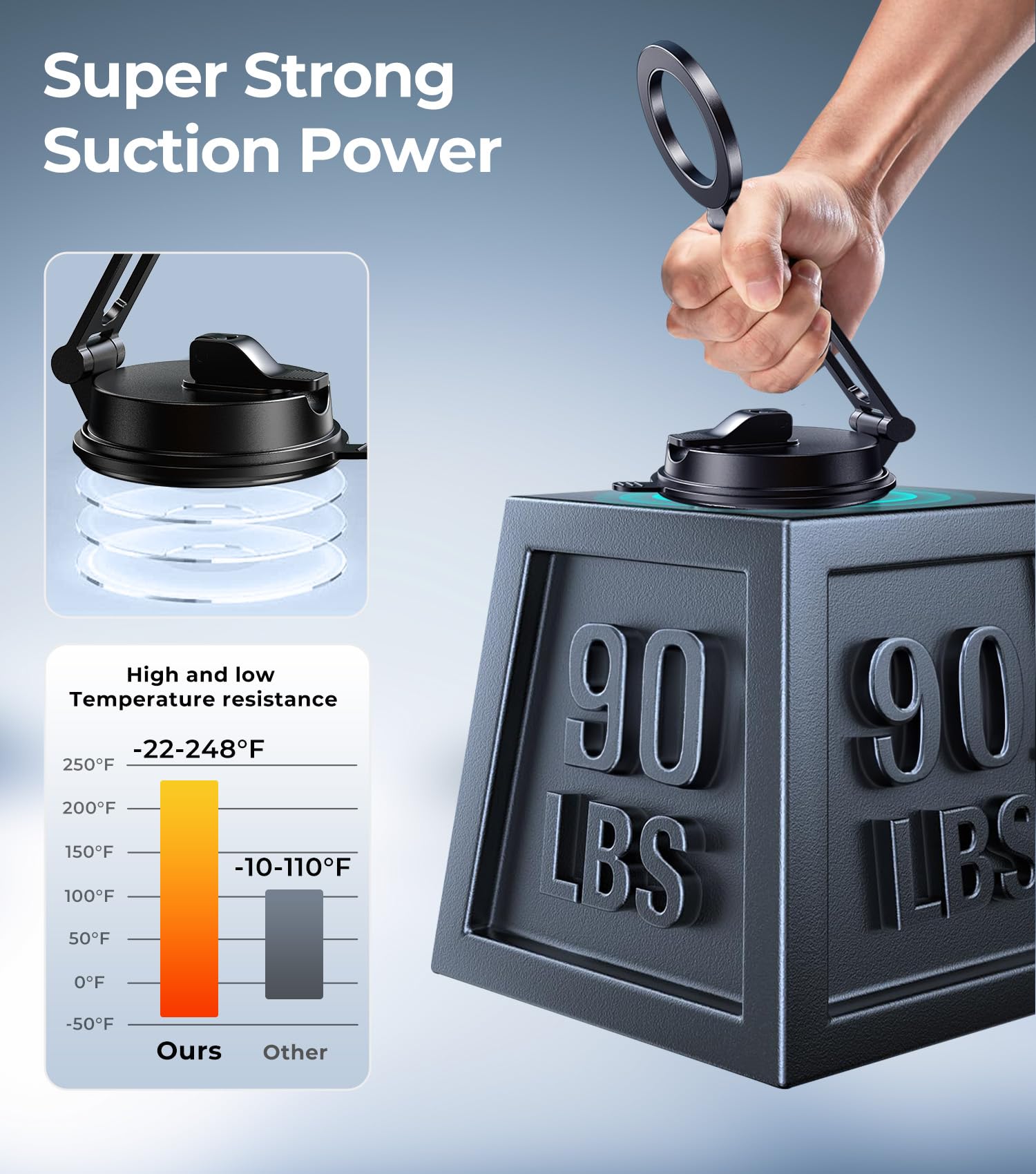 ?Vacuum Suction Folding Car Mount? Magnetic Car Phone Holder For Magsafe, Aerospace Alloy Arm, Best Dashboard/Windshield/Screen