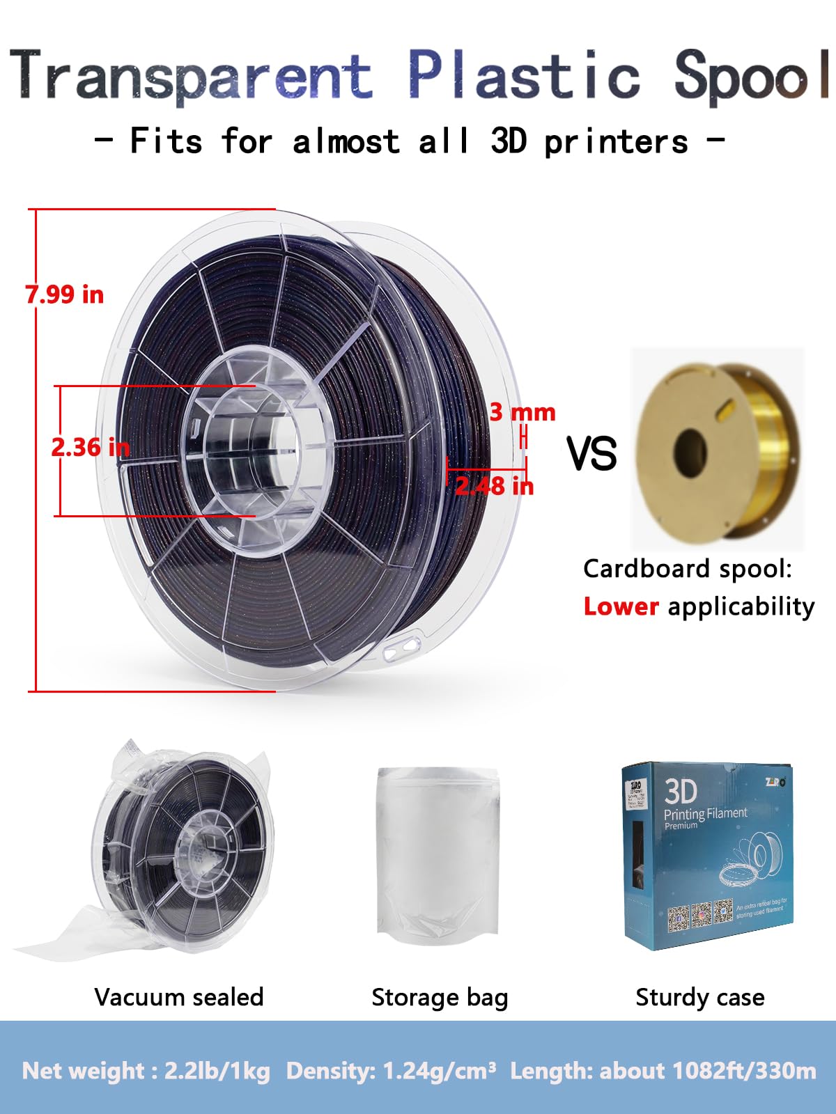 Ziro 3D Printer Filament,Gradient Twinkling Pla Filament 175Mm, Multicolor Pla Filament, 1Kg22Lb, Starry Sky