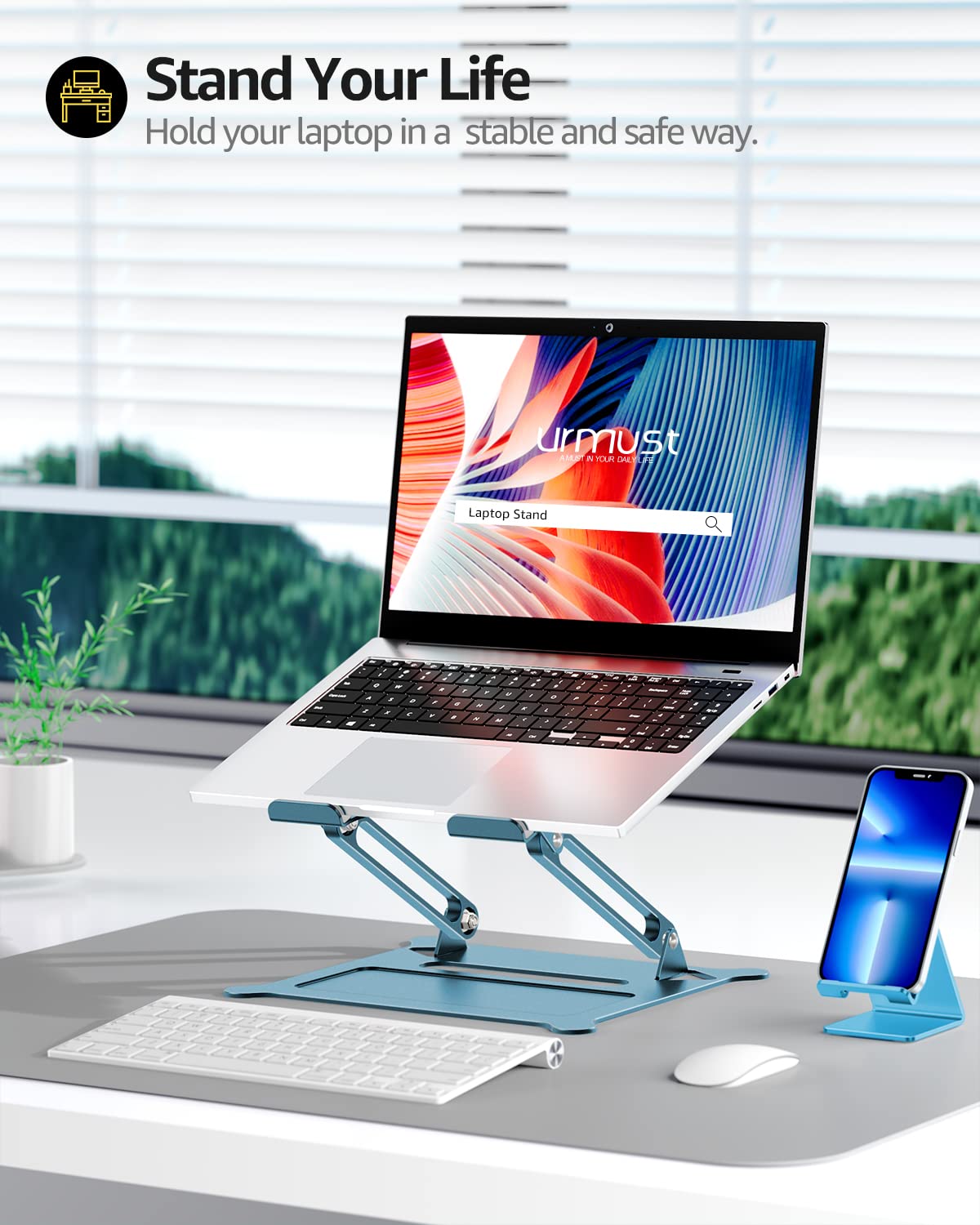 Urmust Laptop Notebook Stand Holder Adjustable Ultrabook Stand Riser Portable Compatible With Macbook Air Pro Hp Dell Xps Lenovo All Laptops 10 15.6'(Blue)
