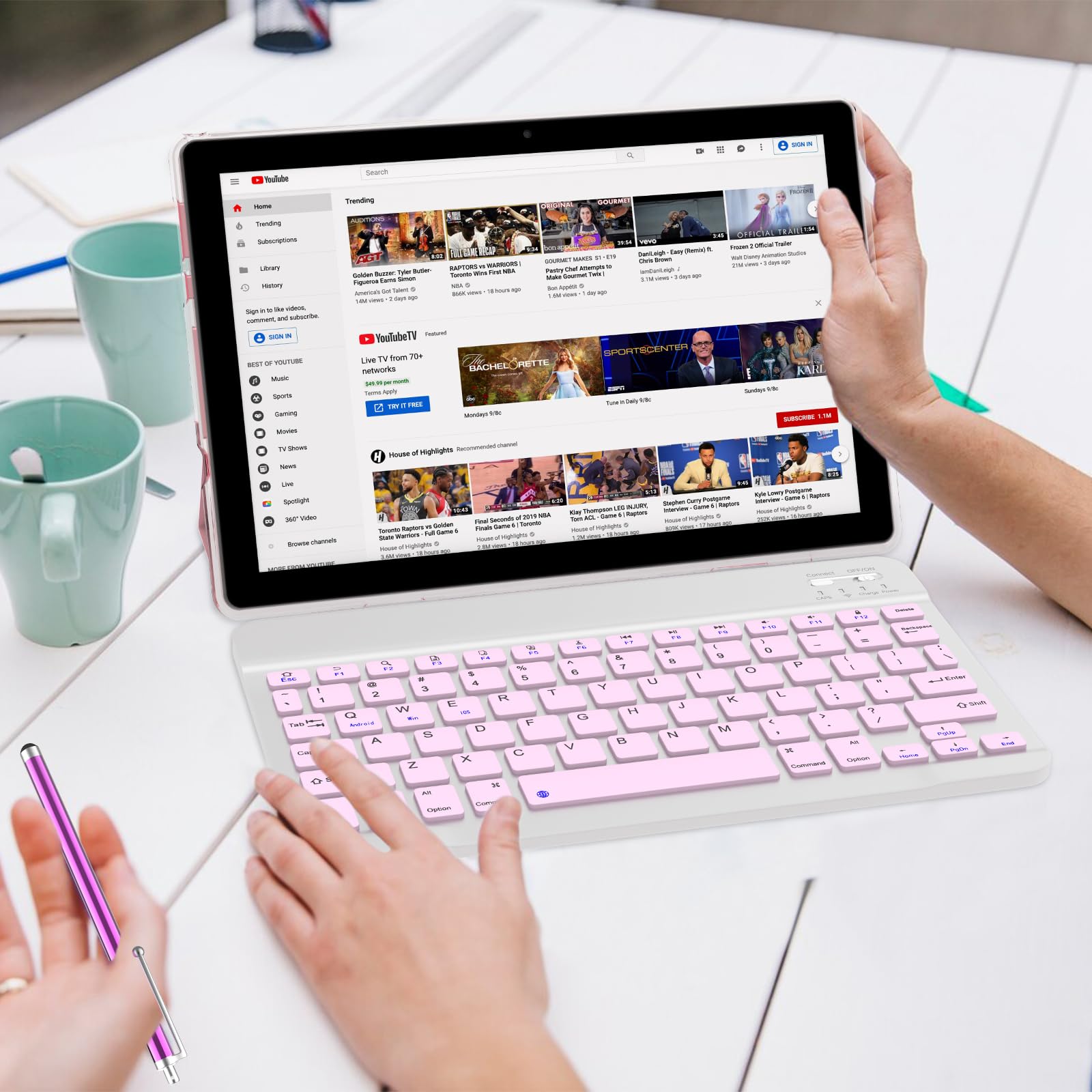 Tablet With Keyboard 2 In 1 Tablet Android Tablet 10 Inch Tablets, Include Mouse Case Stylus Tempered Film 5G Wifi Wifi6 128Gb R