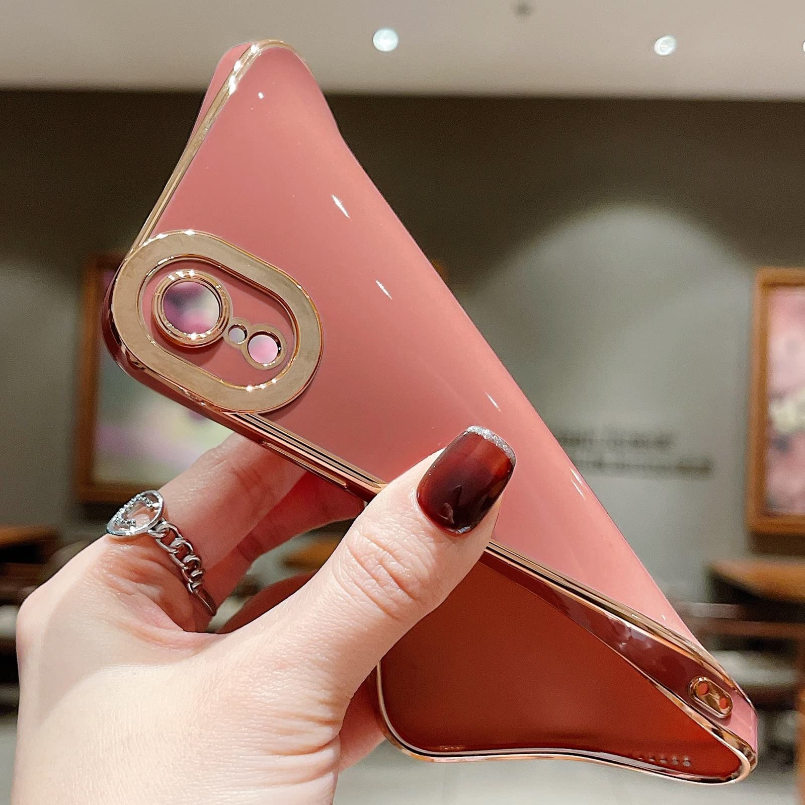 Lafunda Compatible With Iphone Xr Case,Cute Luxury Plating Cases For Women Girls Elegant Golden Edge Pretty Shockproof Tpu Bumpe