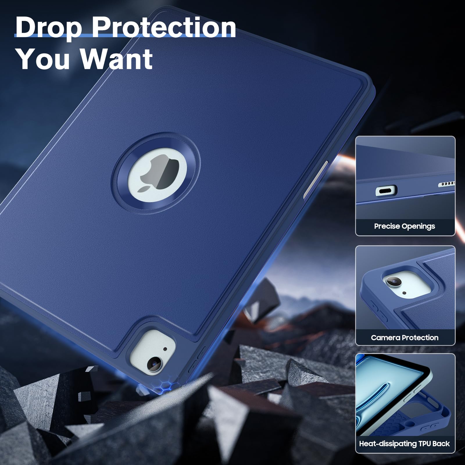 MoKo for iPad Air 13 Inch Case M2 2024/ iPad Pro 12.9 Case (6th/5th Gen 2022/2021) with Pencil Holder, Smart Protective Cover for iPad Air 13 inch with Back Trifold Stand, Auto Wake/Sleep, Navy Blue