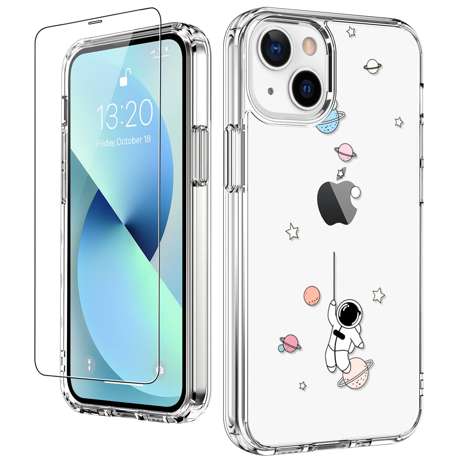 LUHOURI Designed for iPhone 13 Mini Case with Screen Protector - Slim Fit, Sturdy Clear Acrylic Cover for Women and Girls - Prot