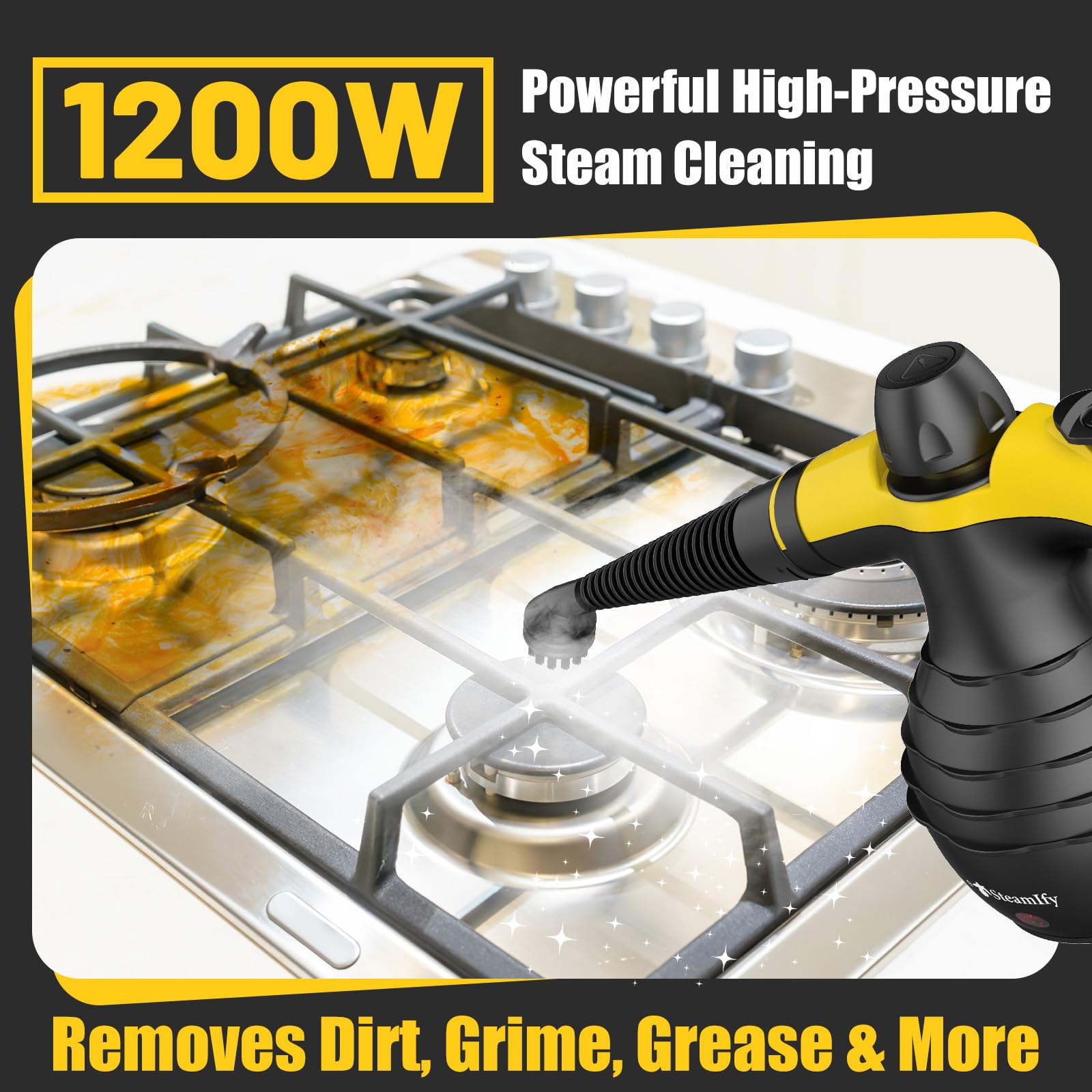 Steamify Pressurized Handheld Steam Cleaner With 10Pcs Accessories & Safety Lock, Multi Purpose & Powerful Home Use Steamer For