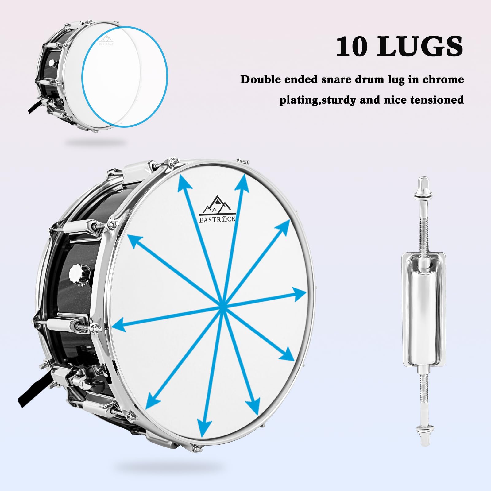 Eastrock Snare Drum 14X5.5 Inches For Student Beginners With Gig Bag, Drumsticks, Drum Keys, Coated Material Drum Head, Black