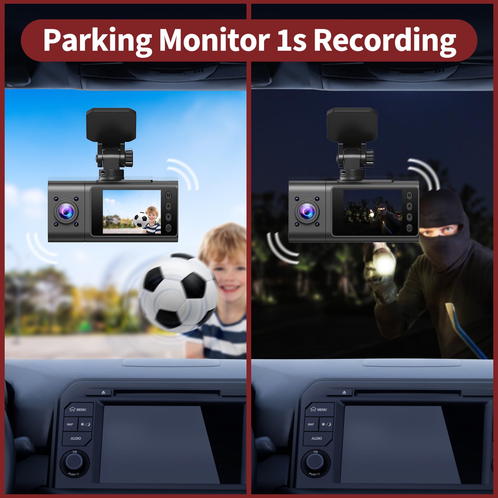 Vital Dash Cam,3 Channel Dash Cam Front And Rear Inside,Interior Car Camera,2.5K/1440P Front Car Dash Cam,Front+Interior,Front+R