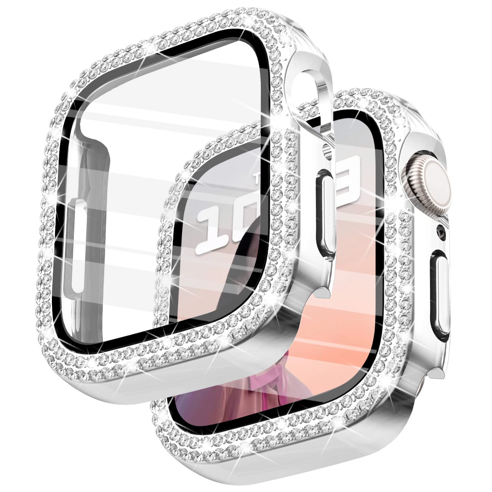 Surace Apple Watch 42Mm Series 3/2/1 Case With Tempered Glass Screen Protector, Bling Diamond Overall Protective Case, Silver