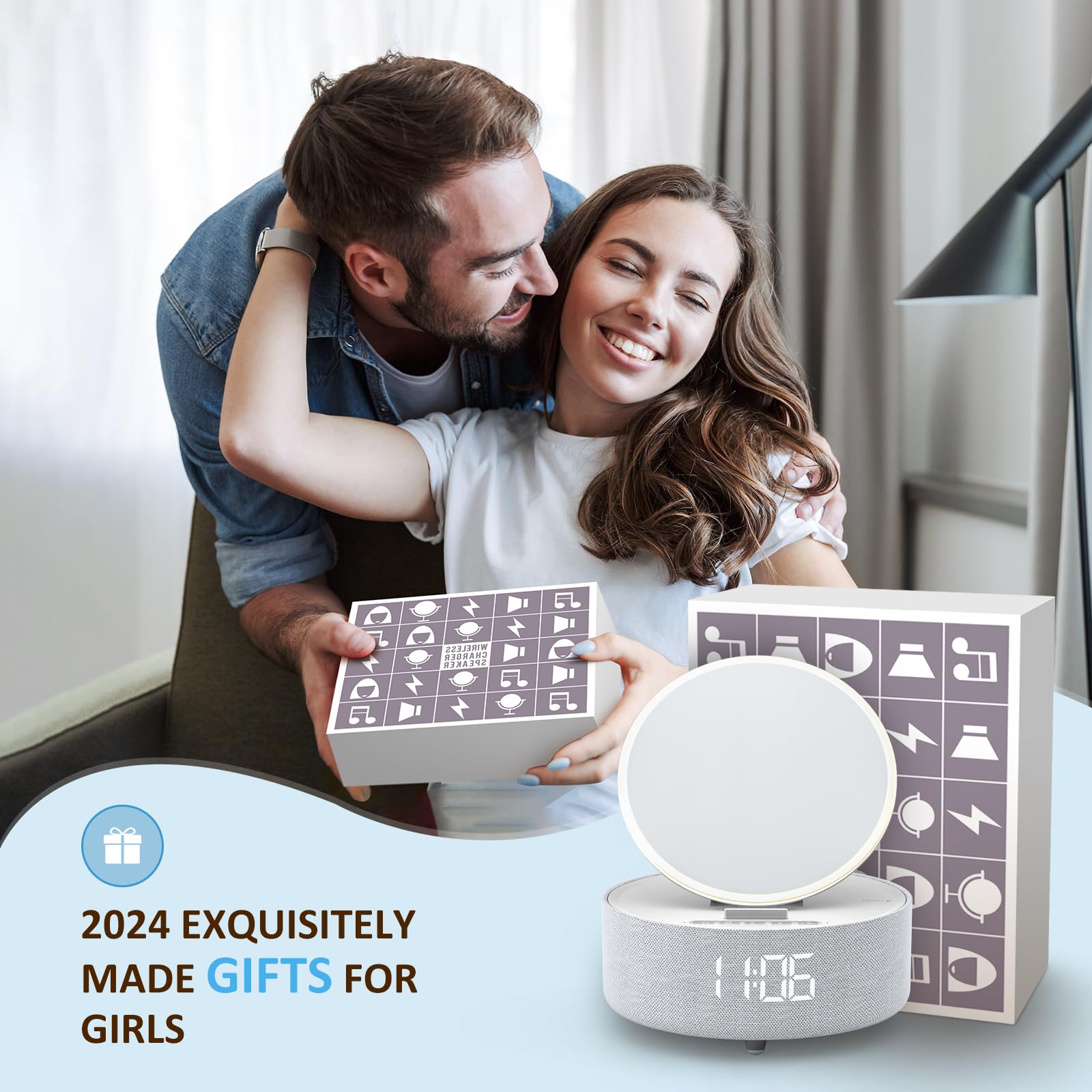 Bluetooth Speaker With Led Light Makeup Mirror, Wireless Charging Station For Iphone/Samsung, Stylish Multifunctional Automatic Clock Bedside Lamp Ideal For Home, Bedroom, Office & Gift