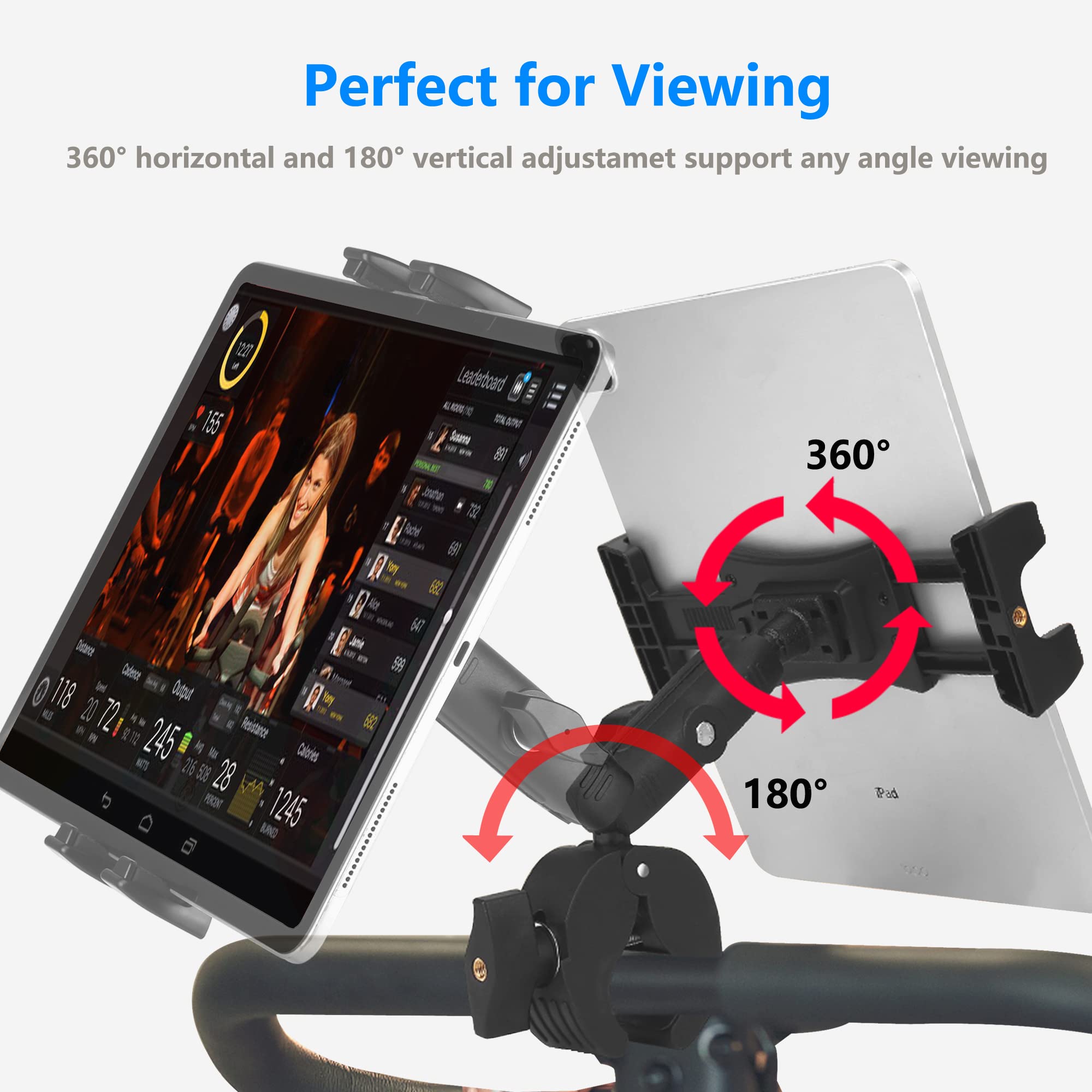 Treadmill Tablet Ipad Holder Bike Handlebar Mount Clamp For Stationary Bicycle Elliptical Spin Bike Peloton Stroller For 4-13 De