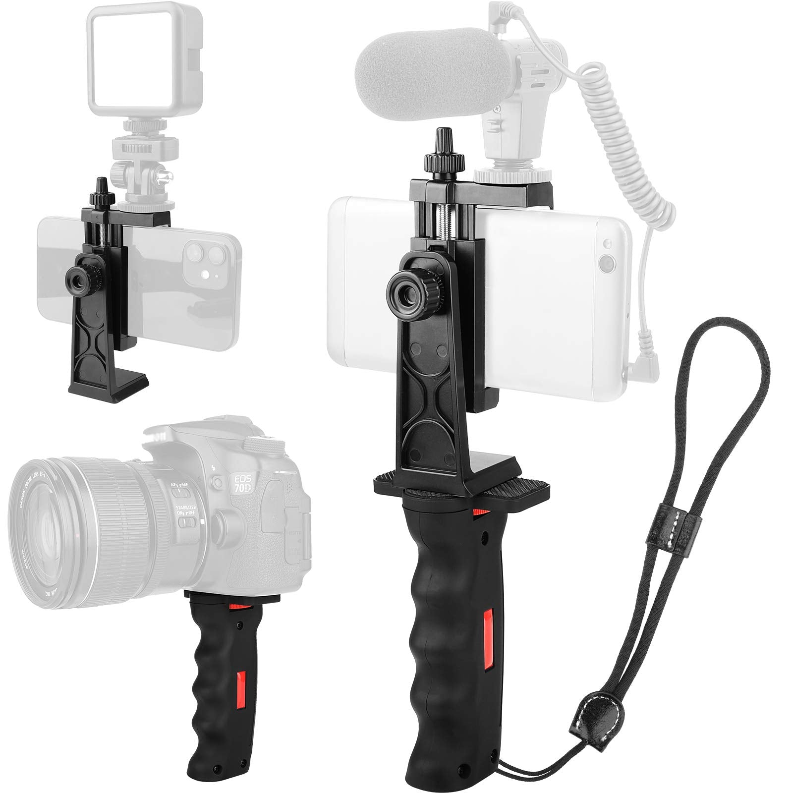 Vlogging Holder, Cell Phone Camera Handle Grip Stabilizer, Ergonomic Phone Video Stabilizer, Handheld Selfie Stick Smartphone Ho