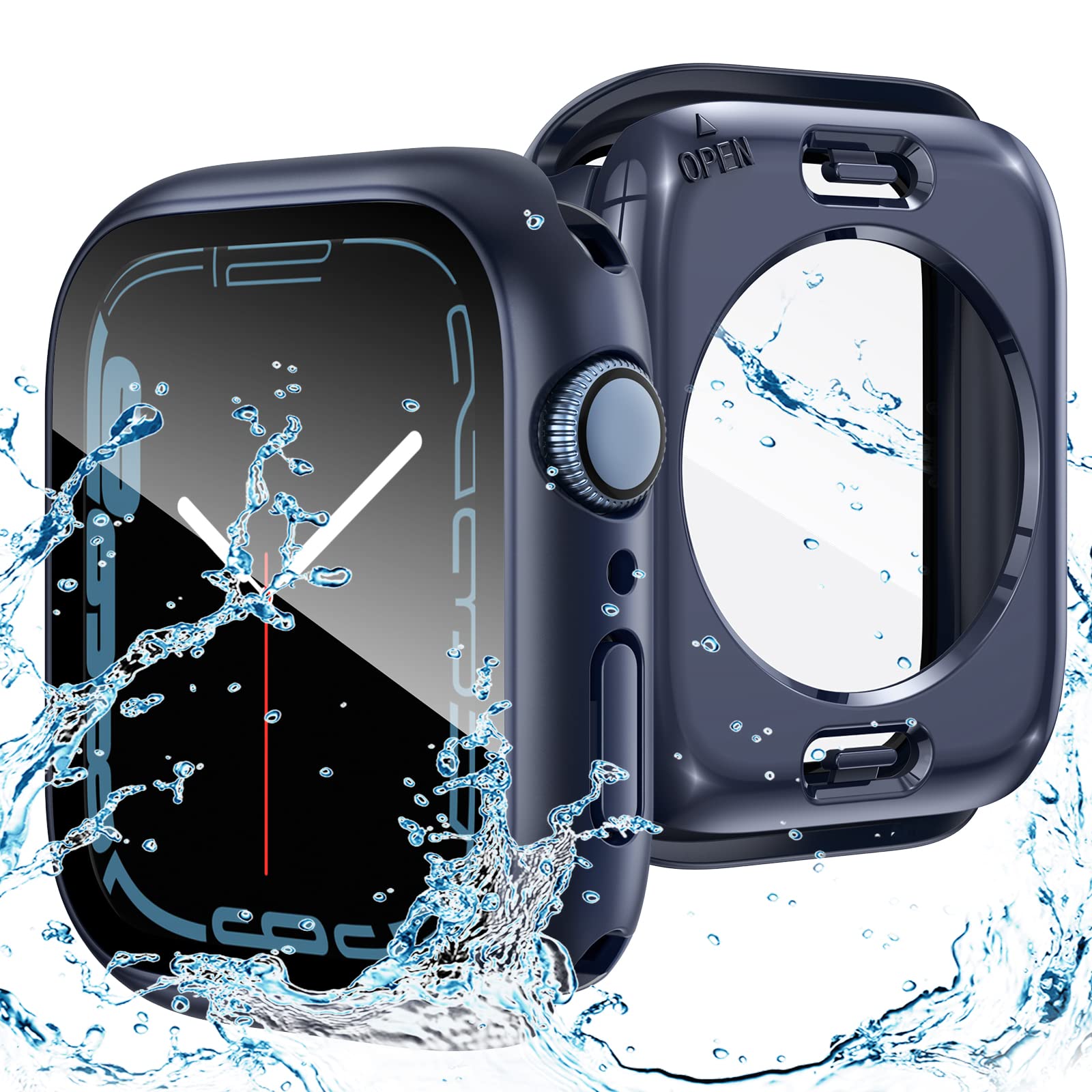 Goton 2 In 1 Waterproof Case For Apple Watch Series 8 & Series 7 41Mm Screen Protector, 360 Protective Glass Face Cover Hard Pc