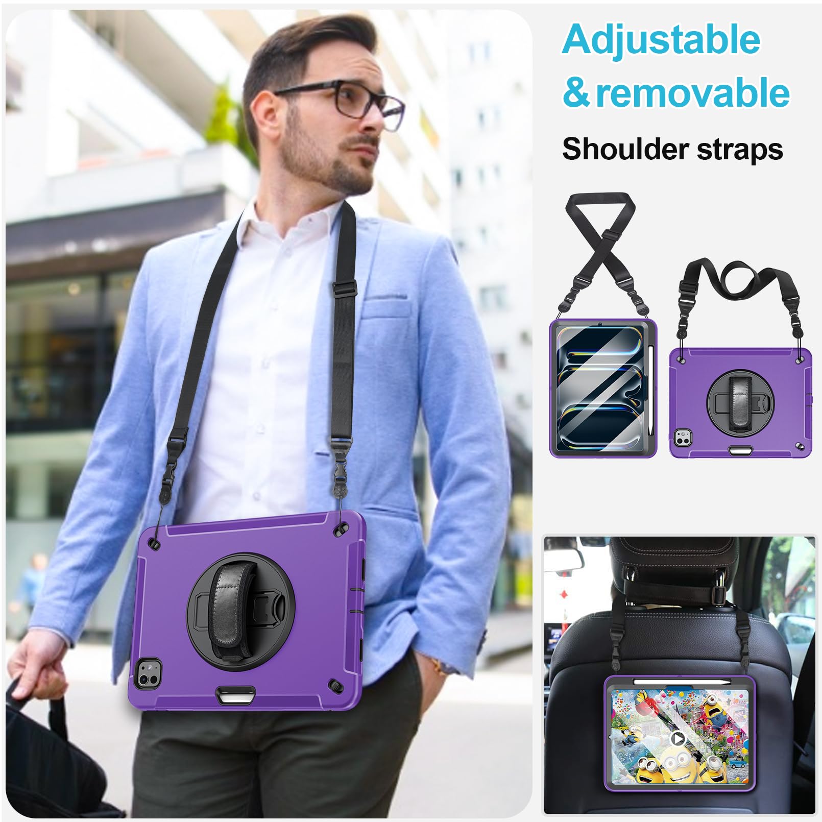 Case For Ipad Pro 11 2024: Tpu Cover For Ipad Pro 11 Inch 5Th Generation With Screen Protector  Stand  Handle  Shoulder Strap  P