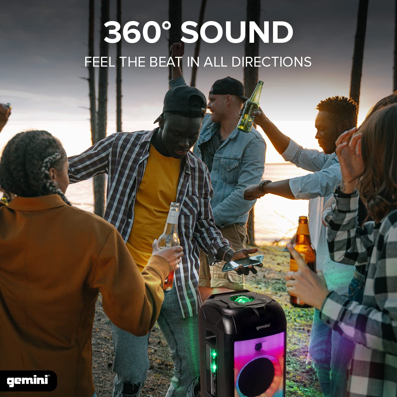 Gplt 360 Portable 1000 Watt Wireless Self Battery Powered Loud Bluetooth Party Tower Speaker Box With 360� Of Sound And 360� Of Beat Synced Light