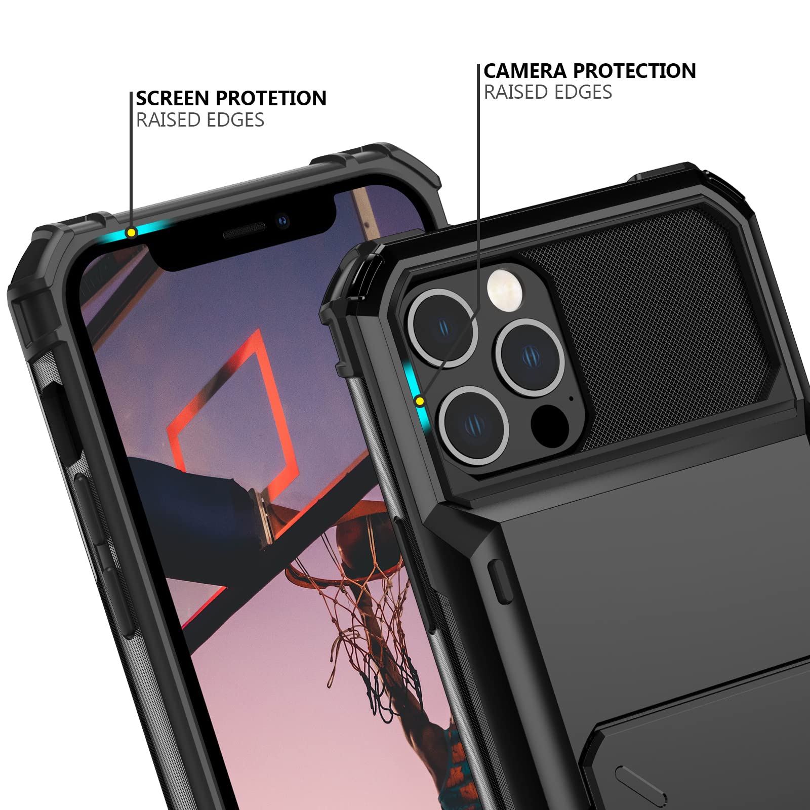 Nvollnoe For Iphone 12/12 Pro Case With Card Holder[Store 5 Cards] Dual Layer Heavy Duty Shockproof Iphone 12 Wallet Case With H